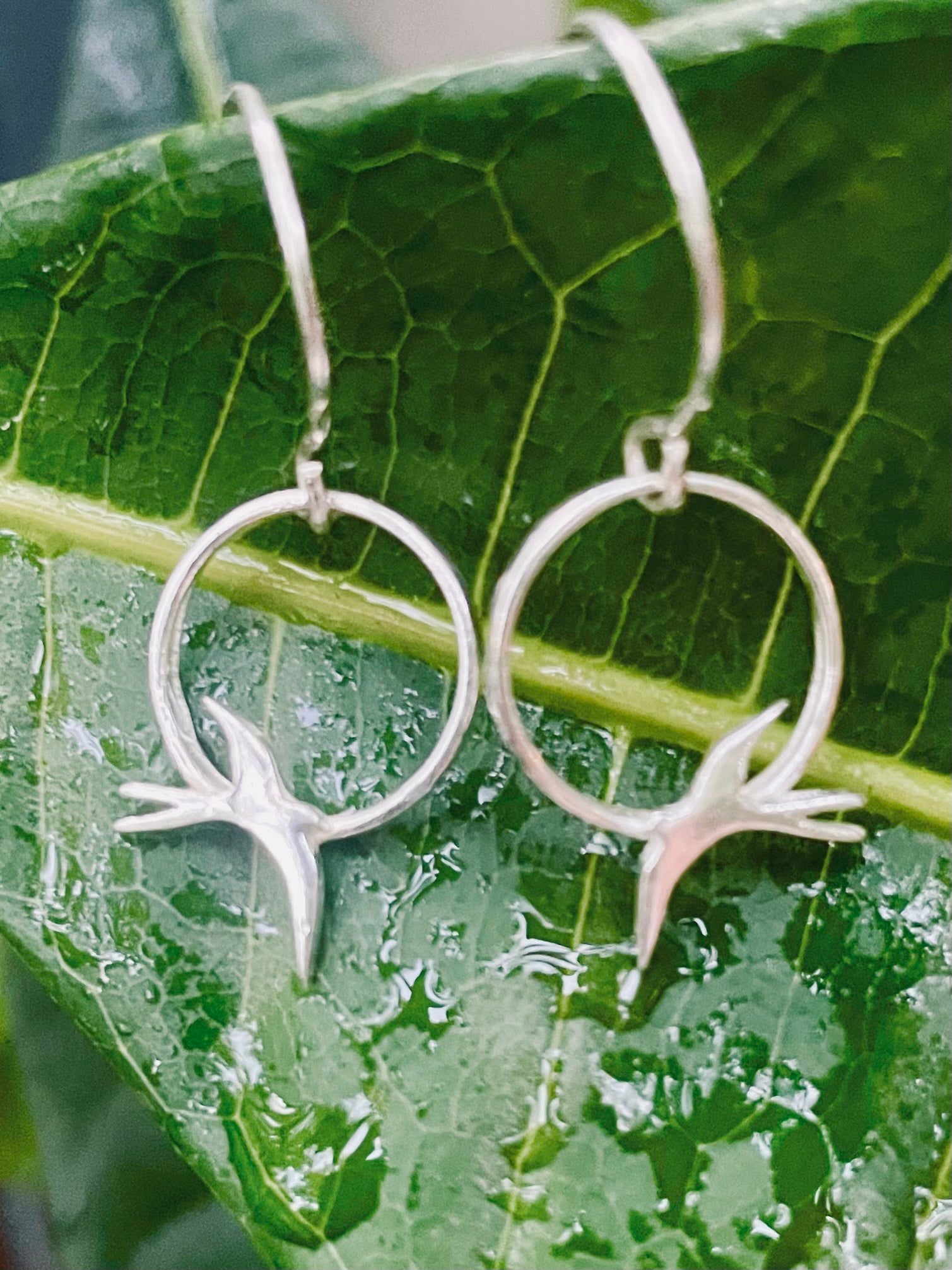 Sterling Silver Bird on Hoop Earrings