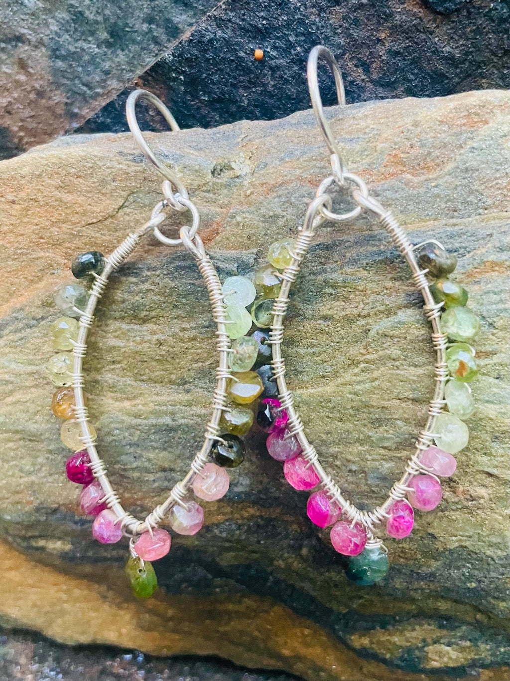 Green and Pink Tourmaline Wrap Earrings