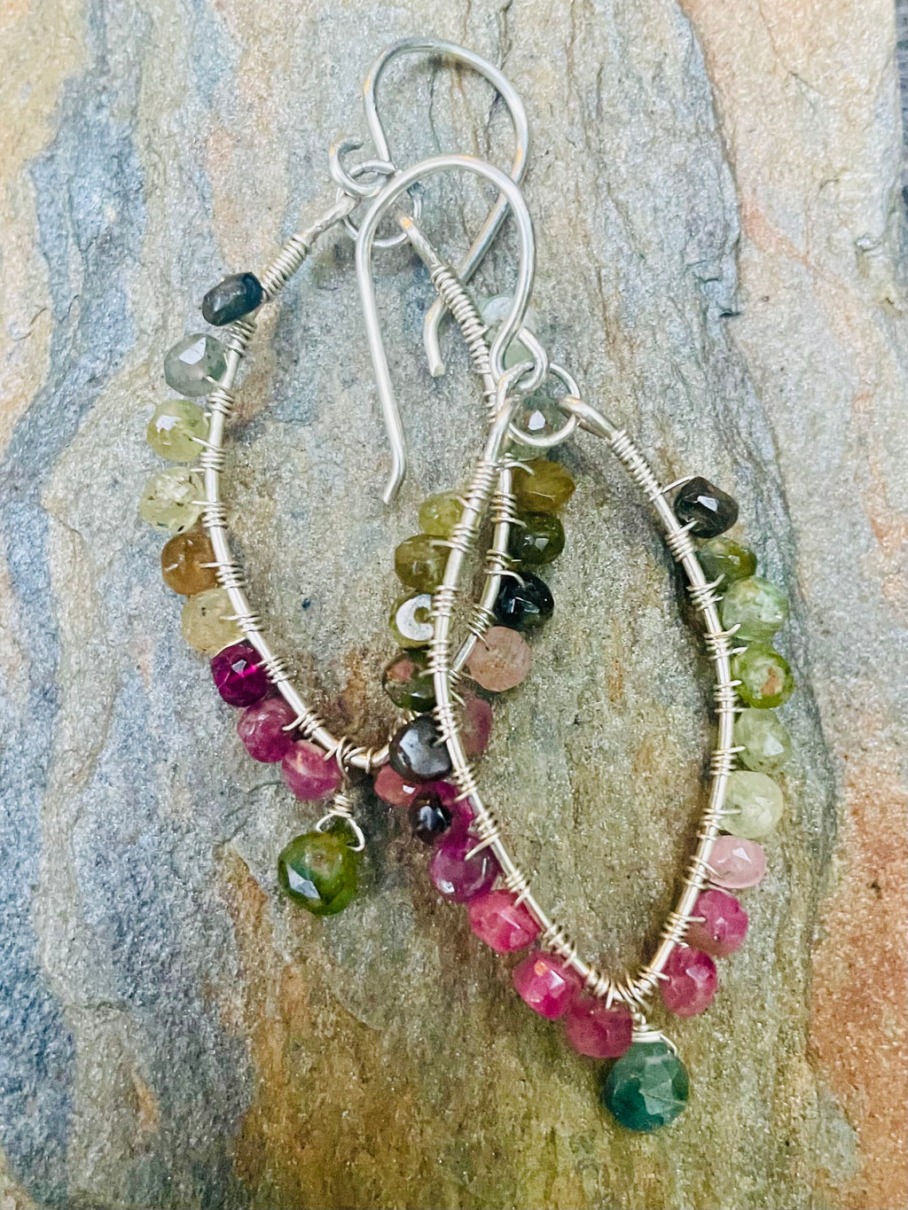 Green and Pink Tourmaline Wrap Earrings