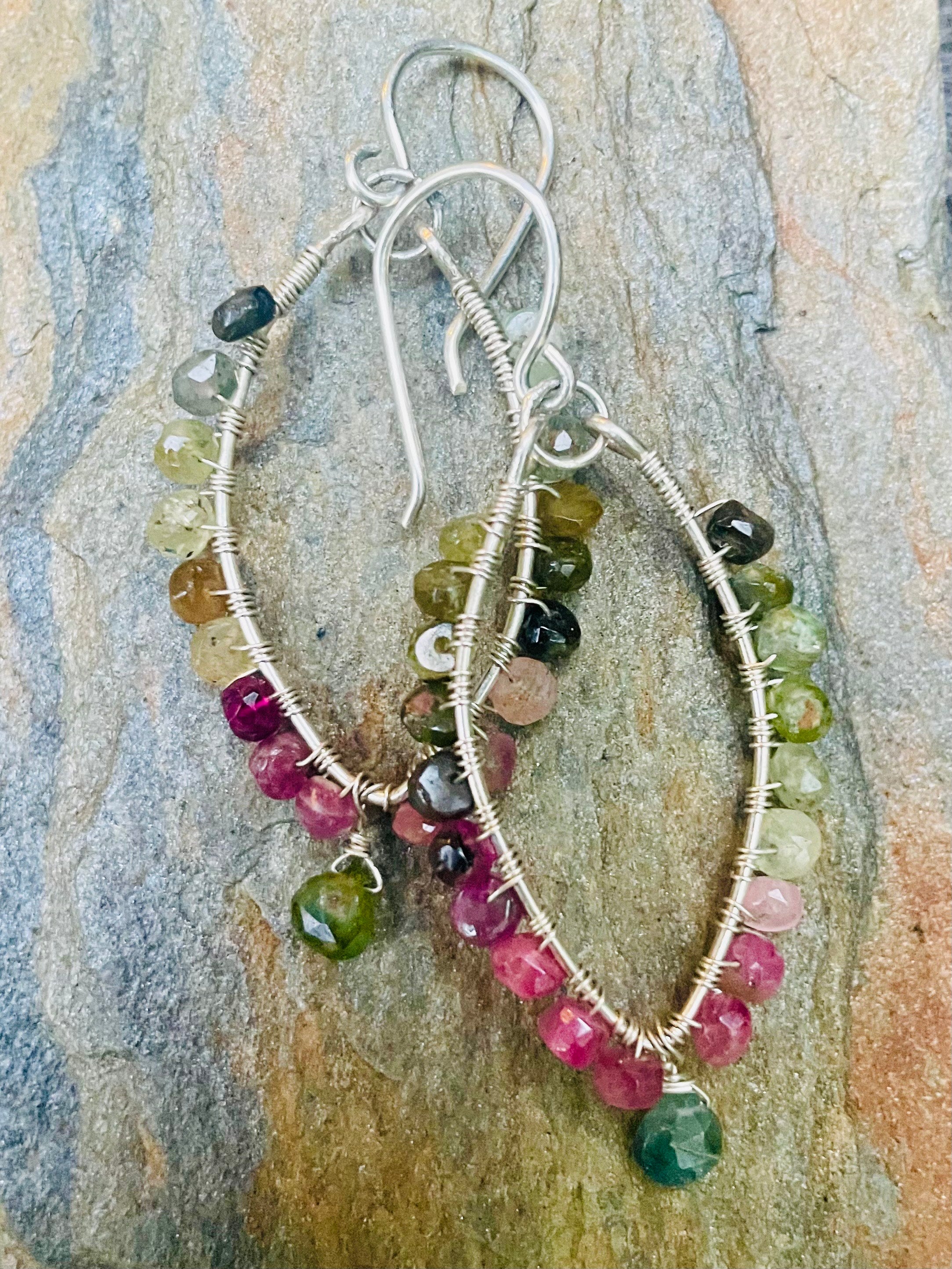 Green and Pink Tourmaline Wrap Earrings