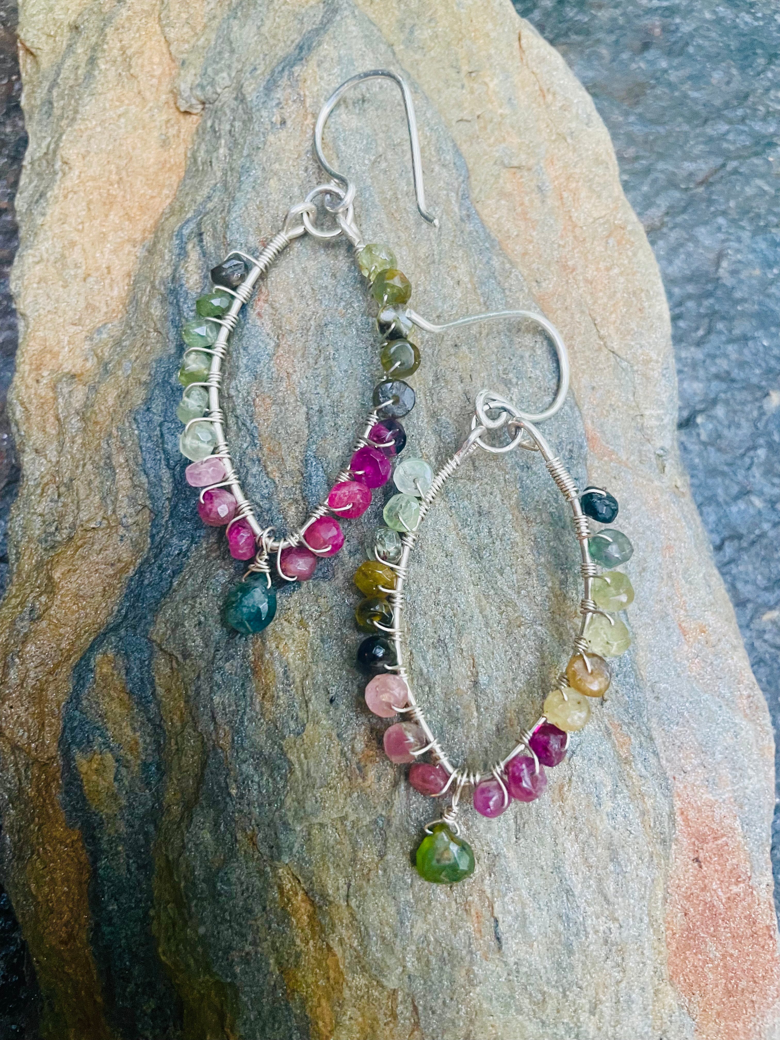 Green and Pink Tourmaline Wrap Earrings