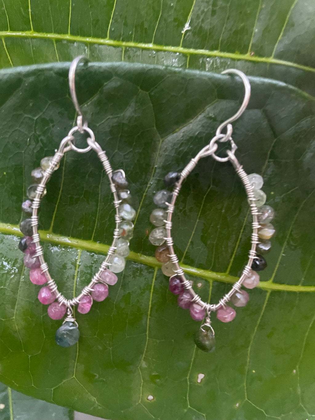 Green and Pink Tourmaline Wrap Earrings