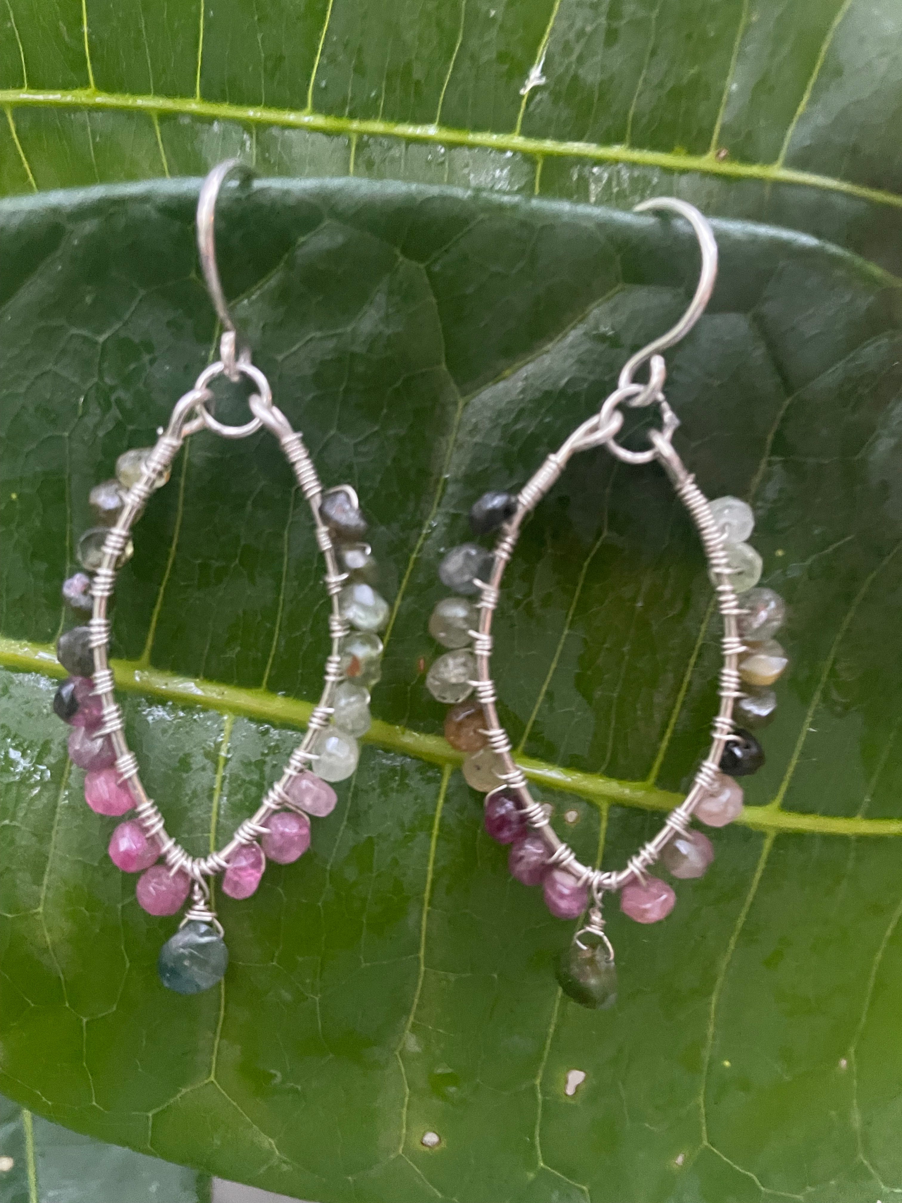 Green and Pink Tourmaline Wrap Earrings