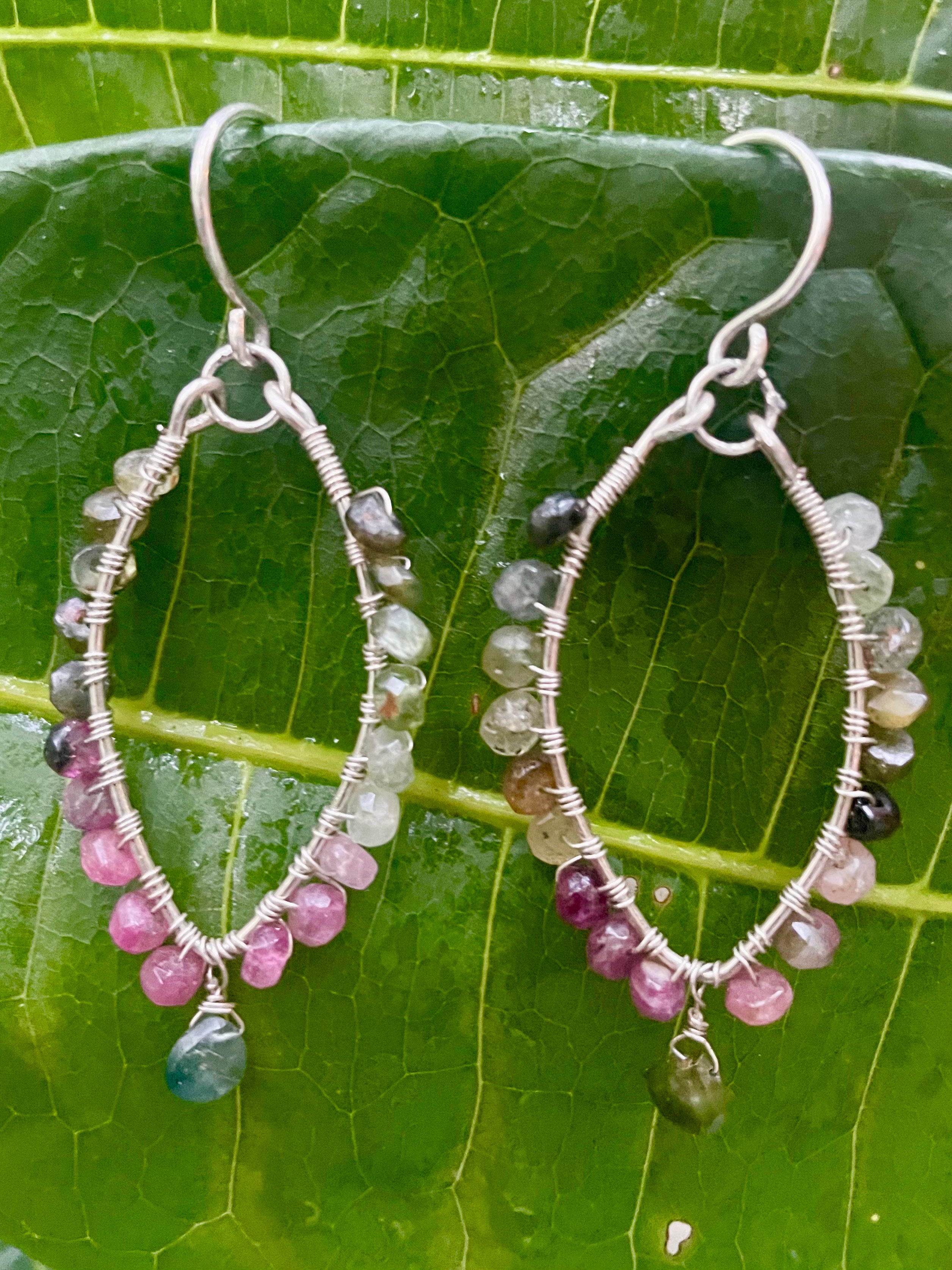 Green and Pink Tourmaline Wrap Earrings