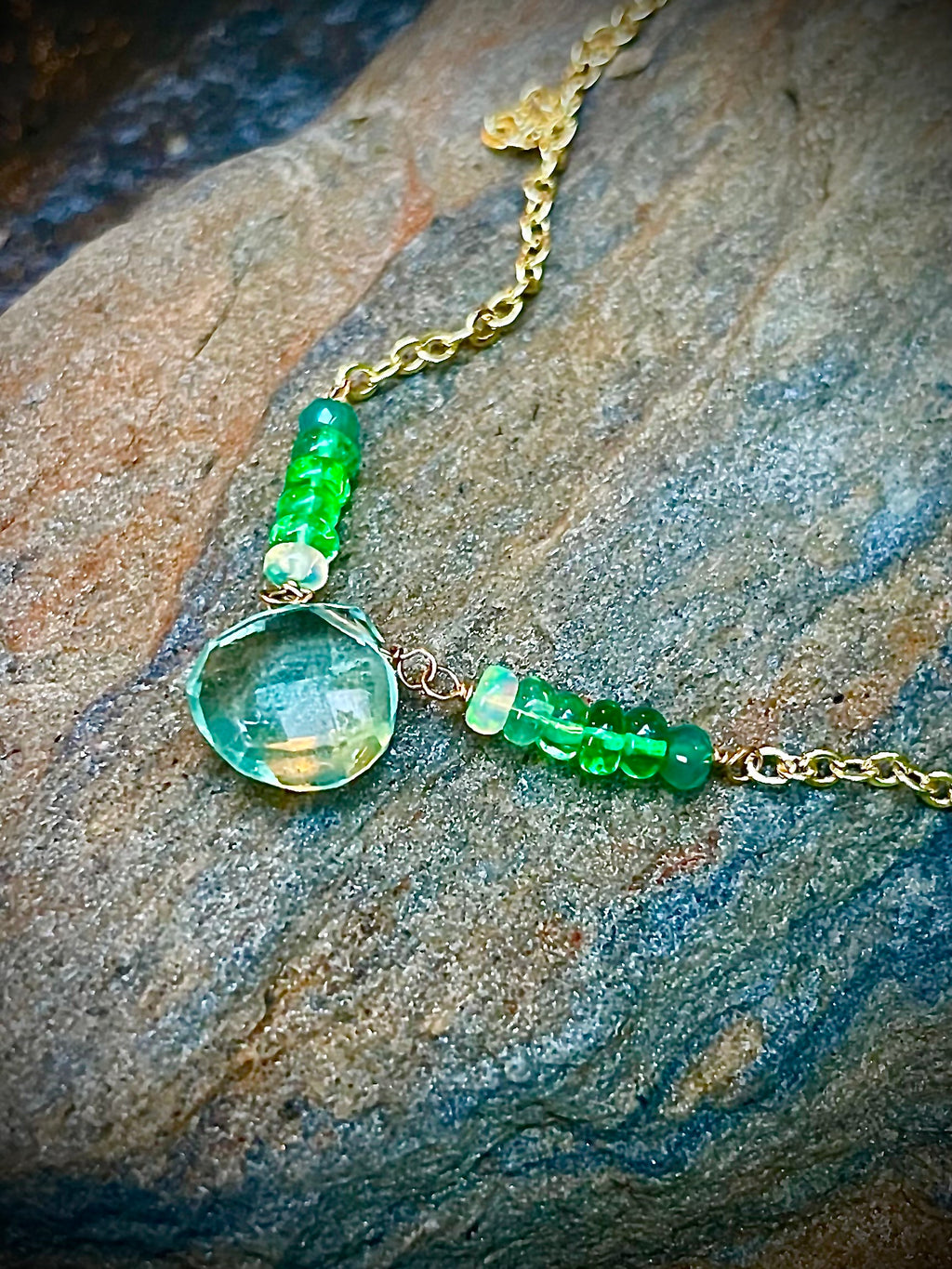 Green Opal and Amethyst Center Necklace