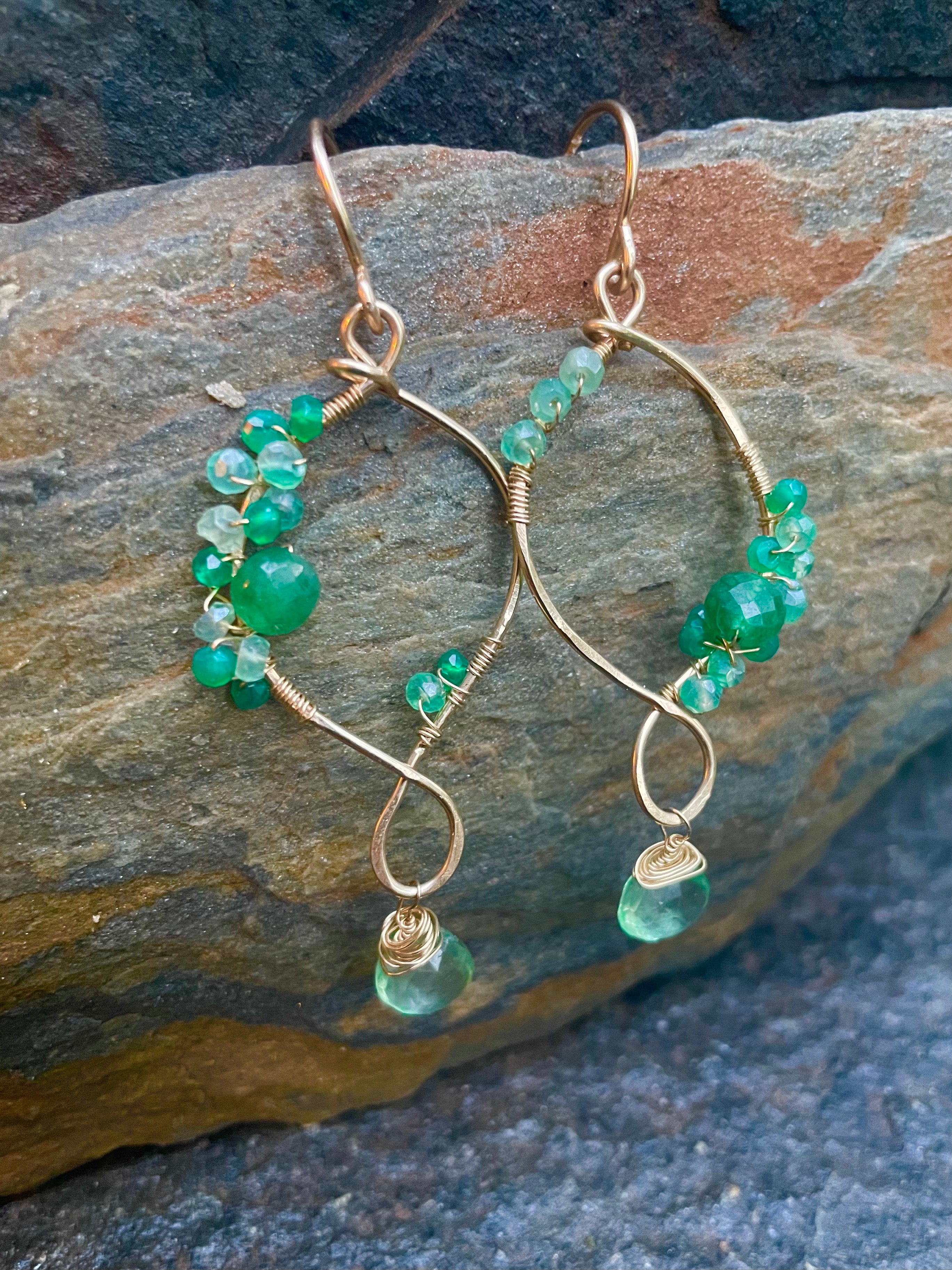 Green Amethyst, Dark Green Jade and Chrome Diopside Earrings