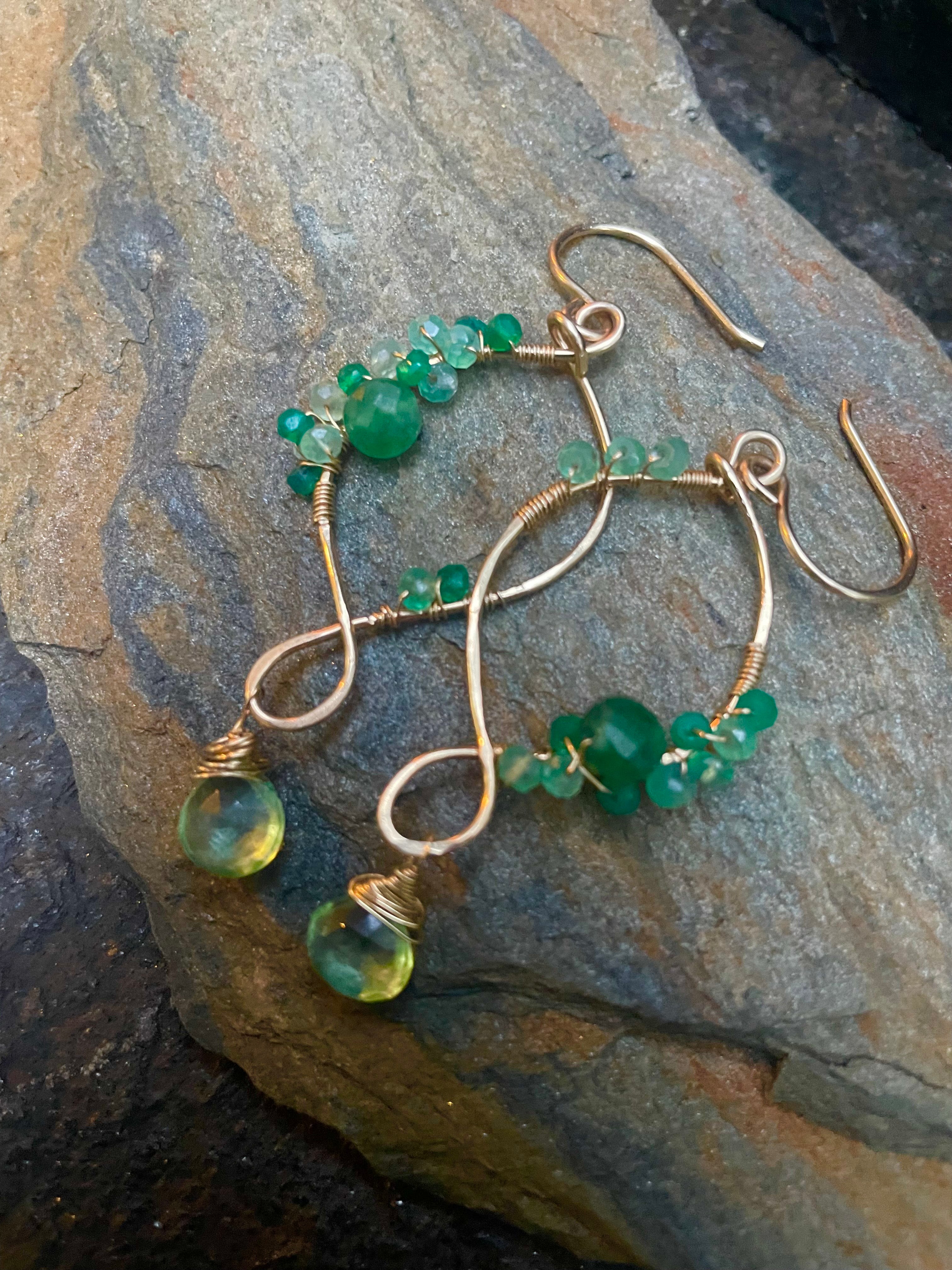 Green Amethyst, Dark Green Jade and Chrome Diopside Earrings