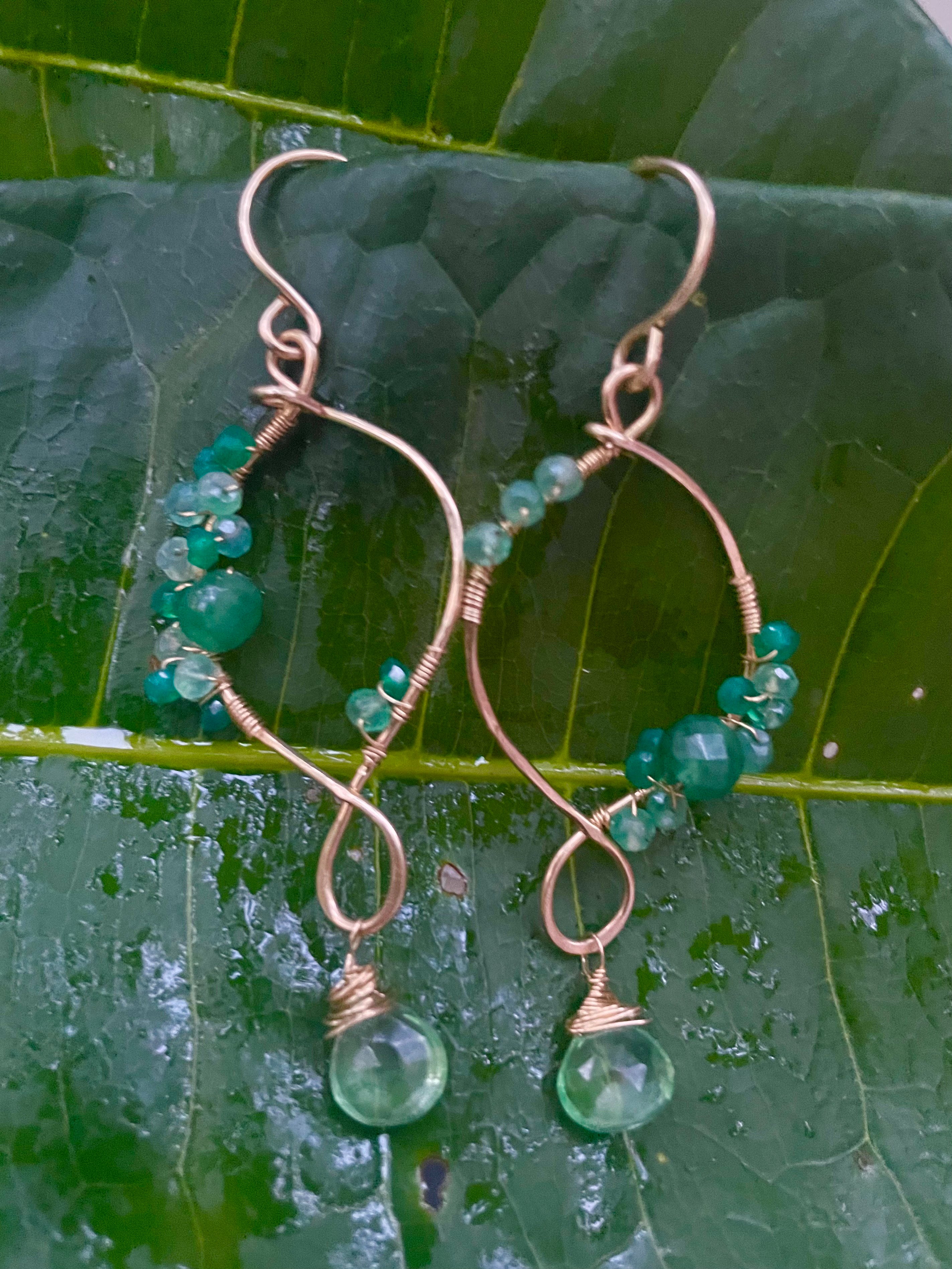 Green Amethyst, Dark Green Jade and Chrome Diopside Earrings