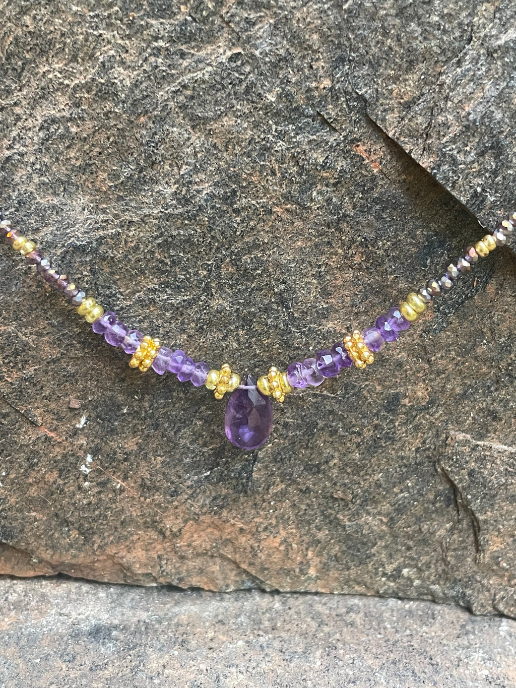 Deep Purple Amethyst Teardrop Necklace