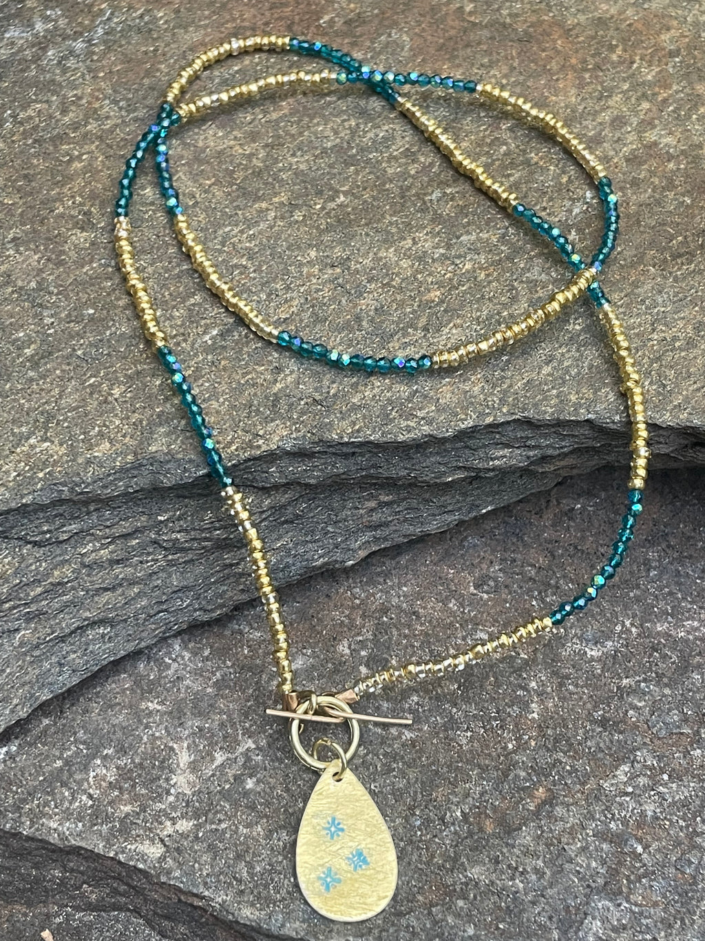 Blue Crystal and Gold Necklace