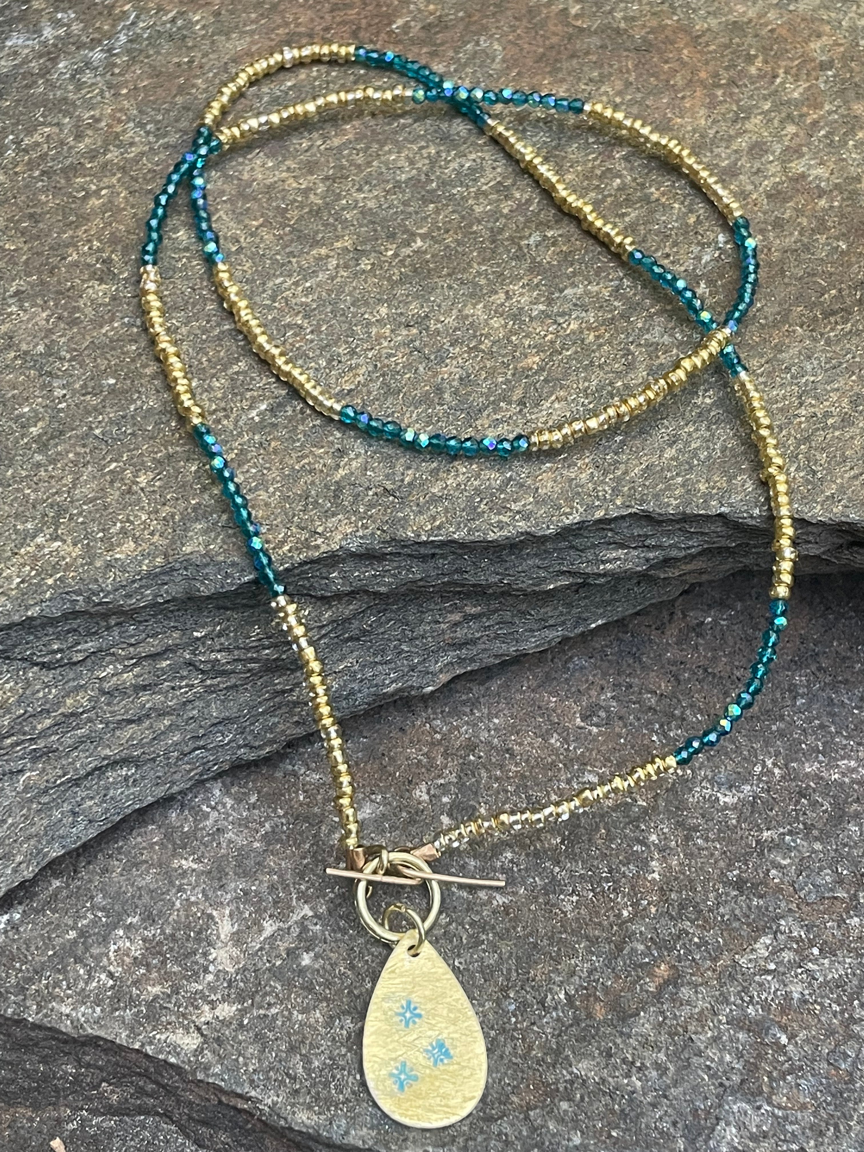 Blue Crystal and Gold Necklace