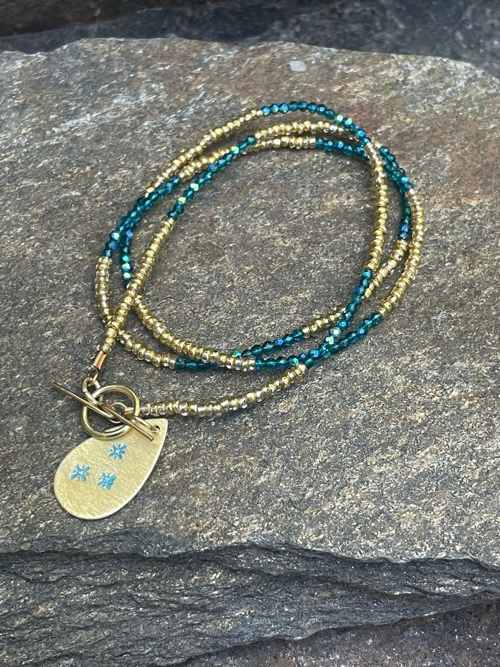 Blue Crystal and Gold Necklace
