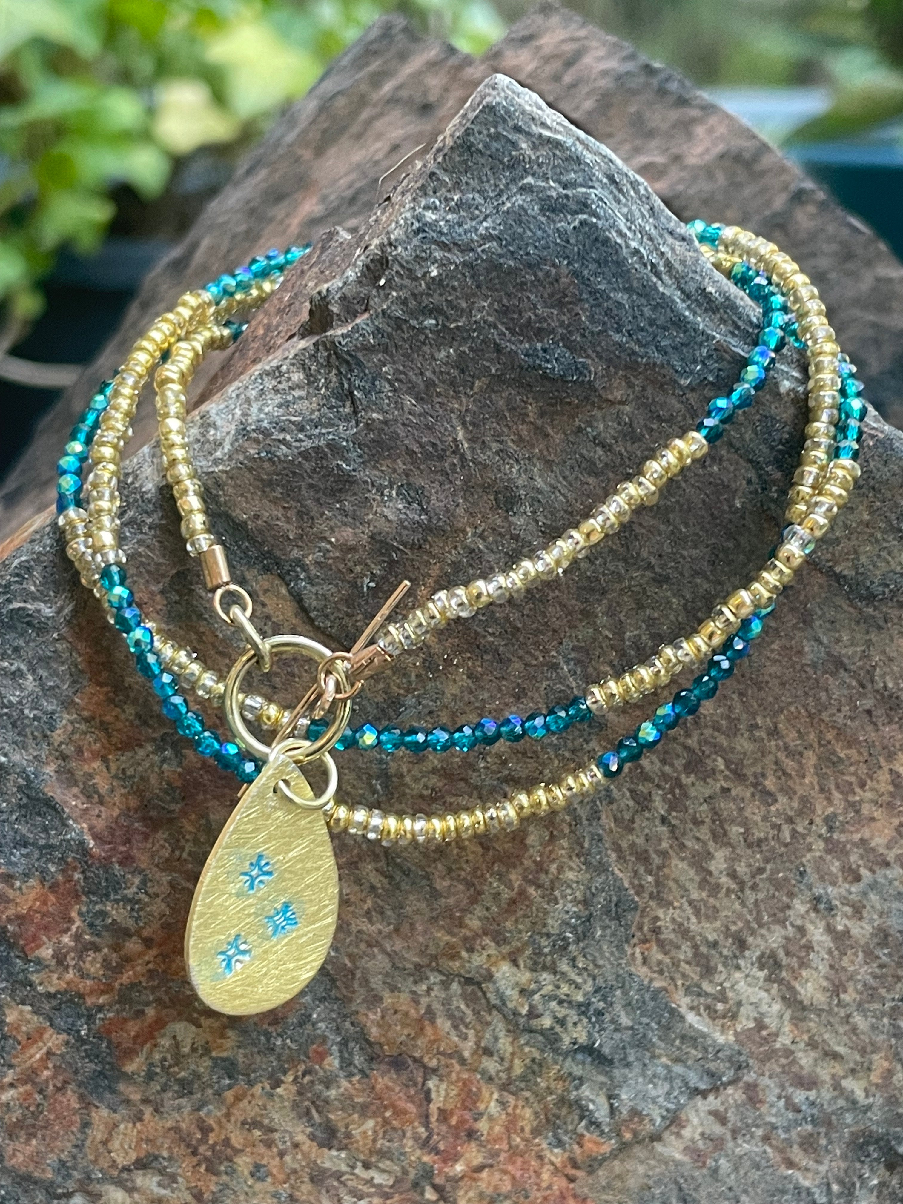 Blue Crystal and Gold Necklace