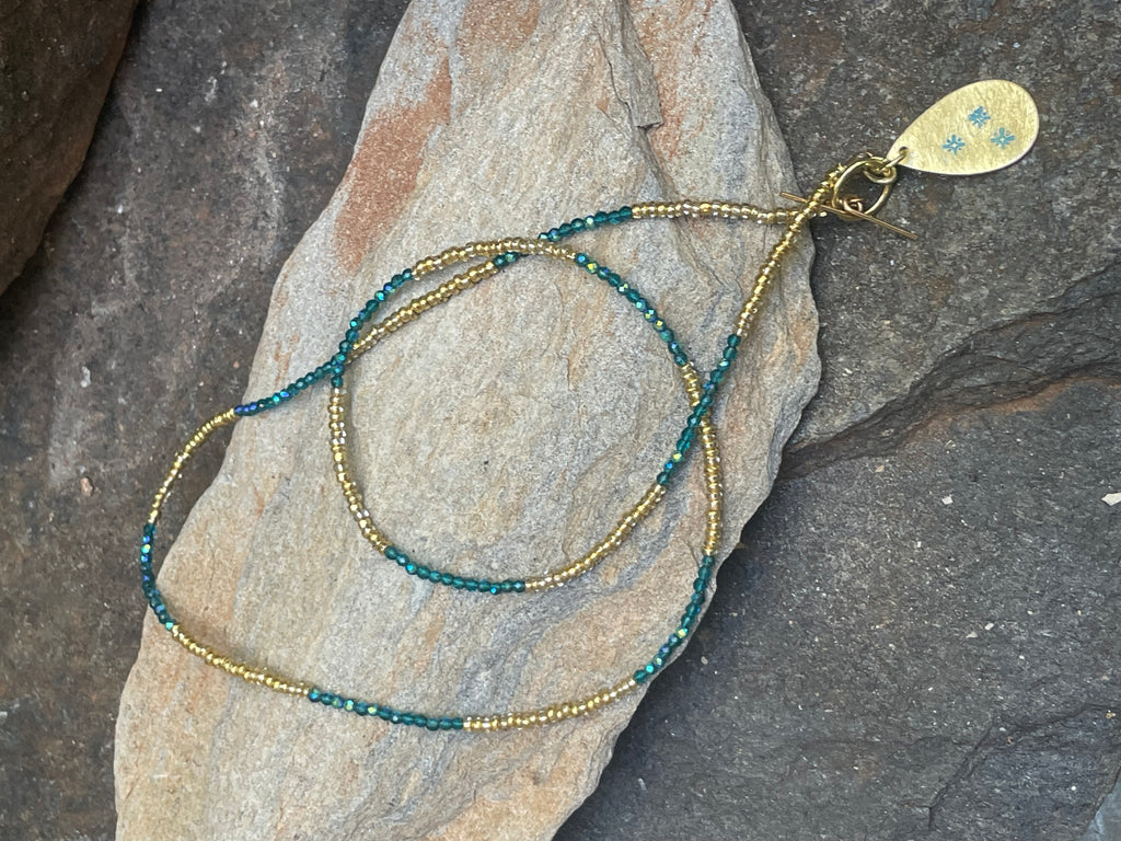 Blue Crystal and Gold Necklace