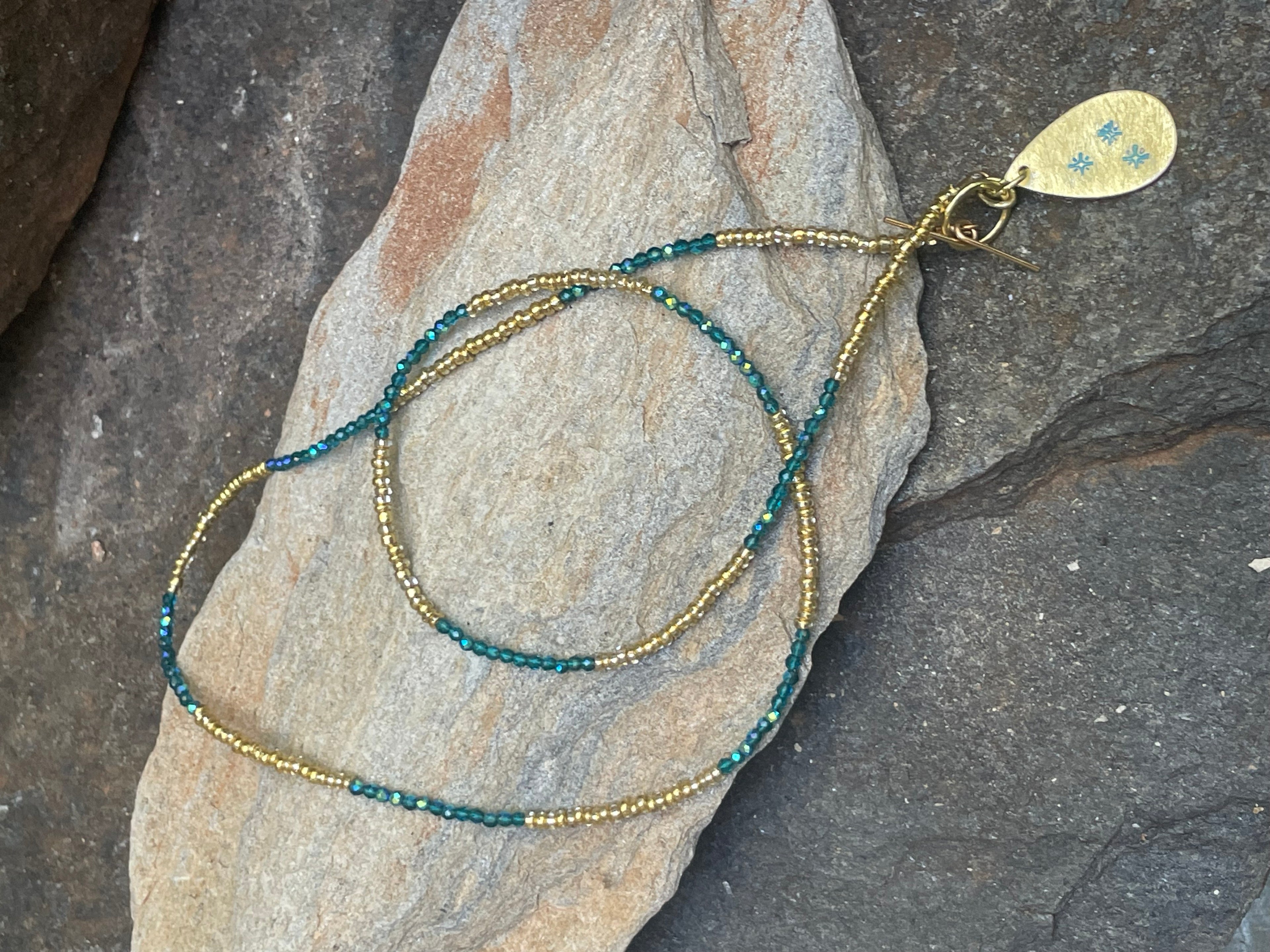 Blue Crystal and Gold Necklace