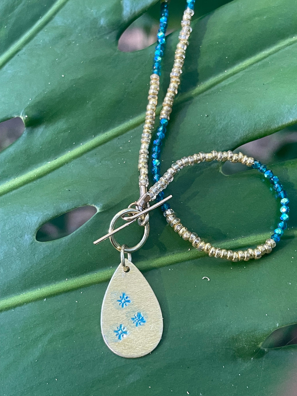 Blue Crystal and Gold Necklace