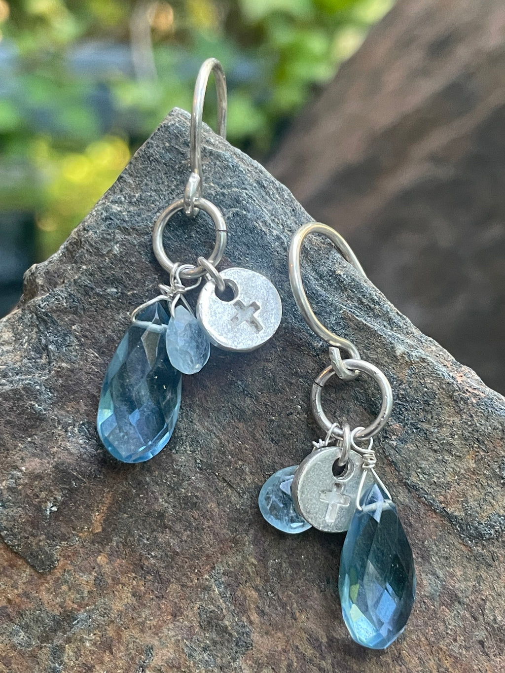 Blue Topaz and Moss Aquamarine Briolettes Earrings