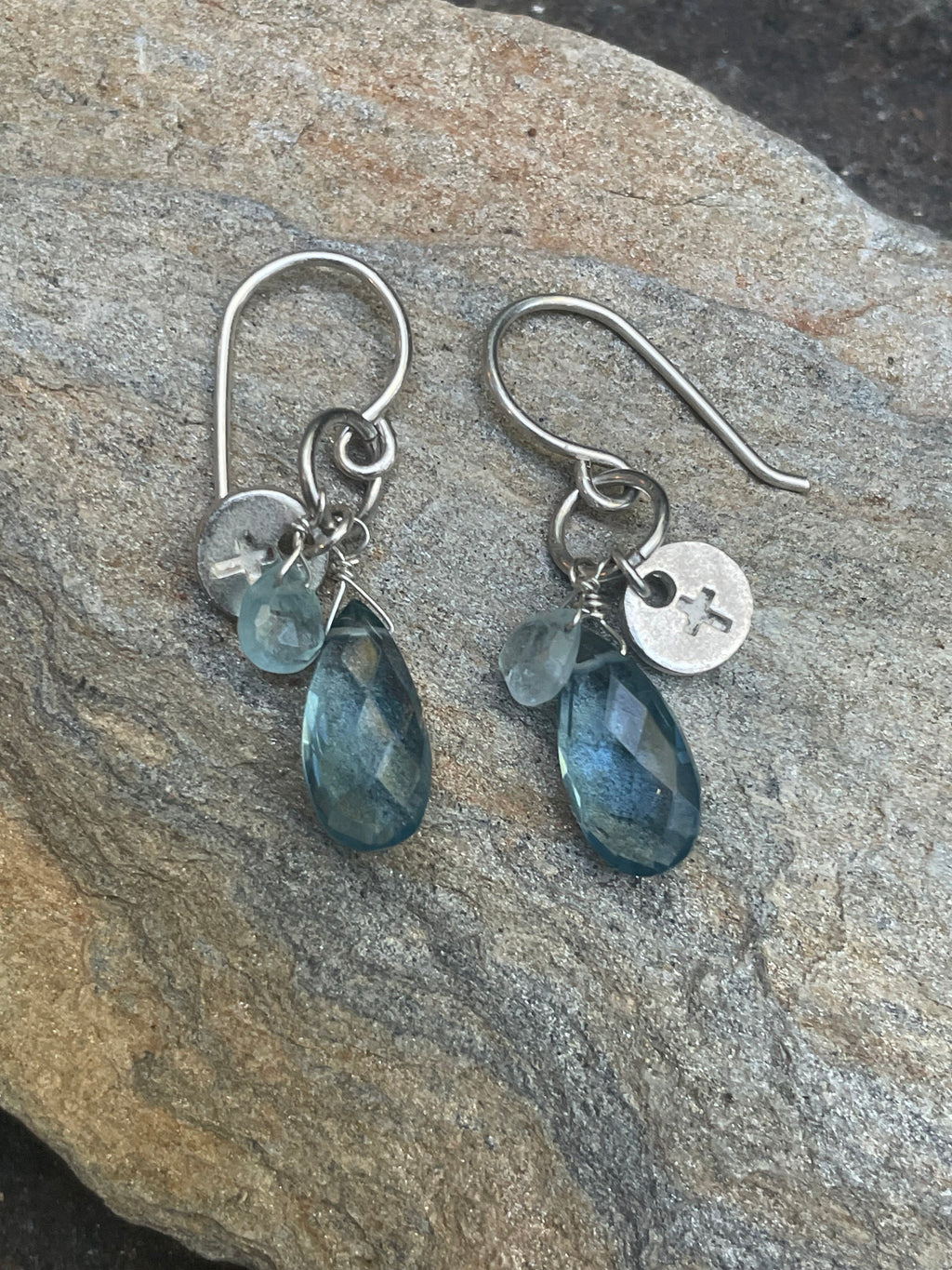 Blue Topaz and Moss Aquamarine Briolettes Earrings
