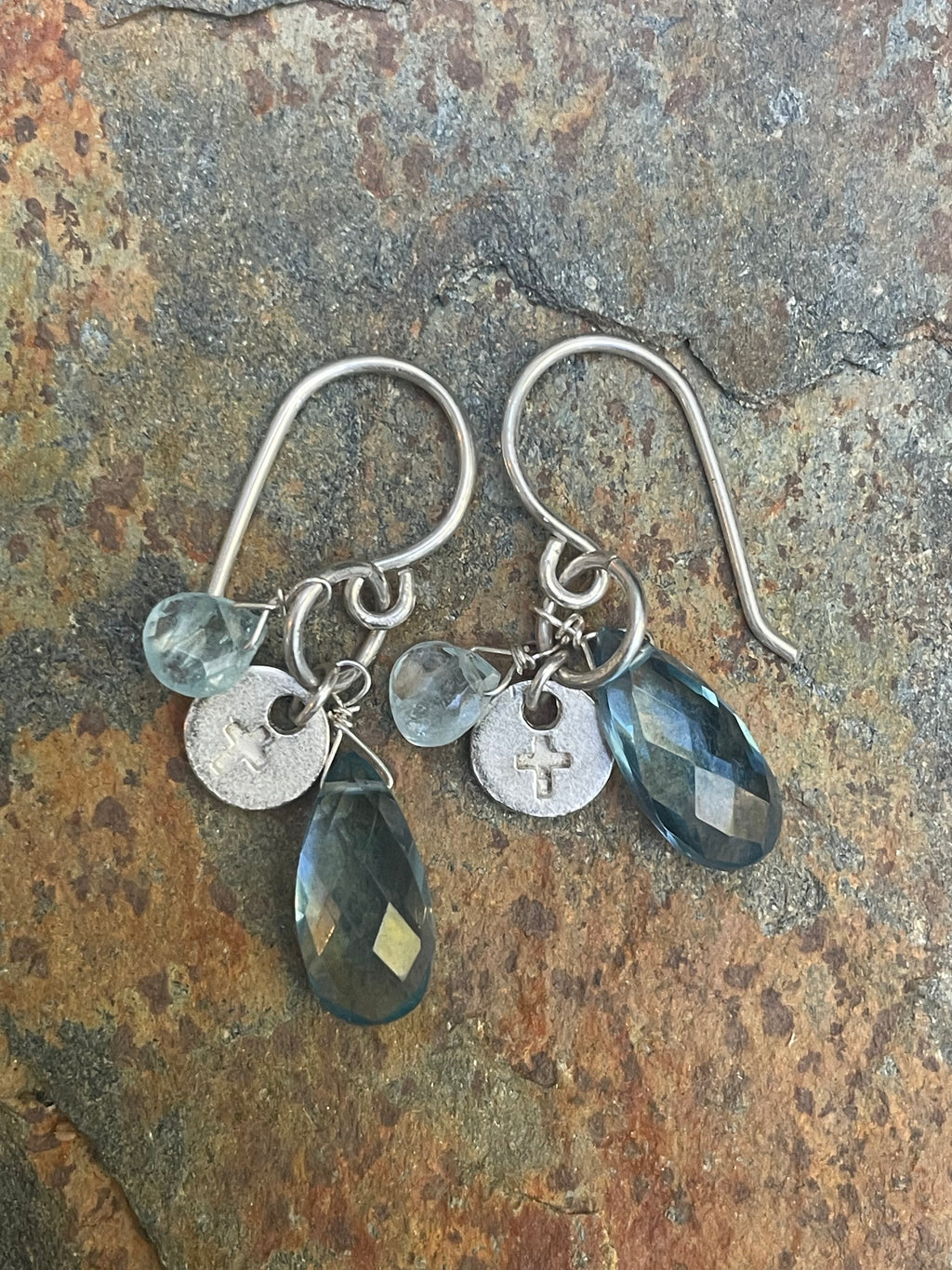 Blue Topaz and Moss Aquamarine Briolettes Earrings