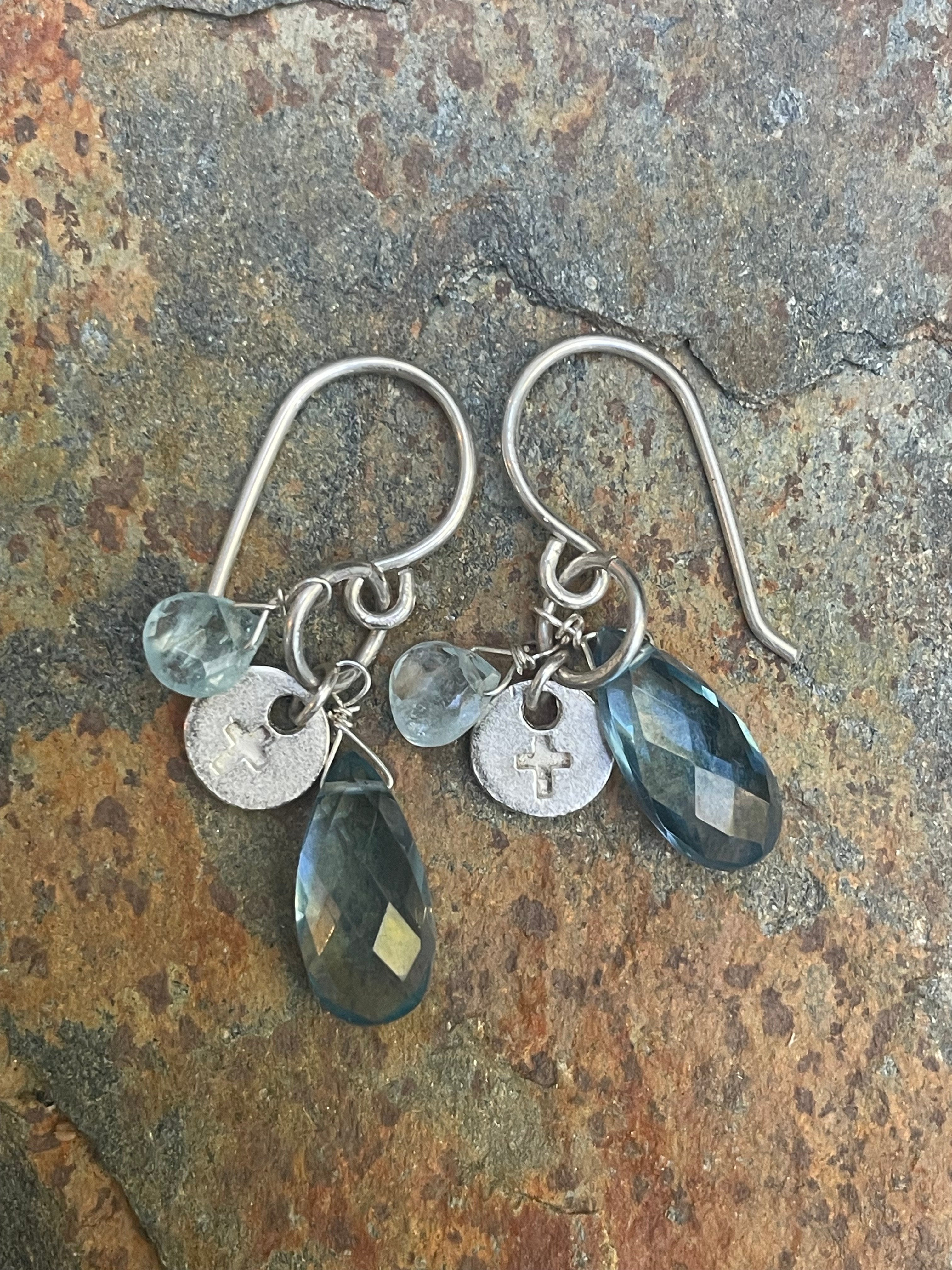 Blue Topaz and Moss Aquamarine Briolettes Earrings