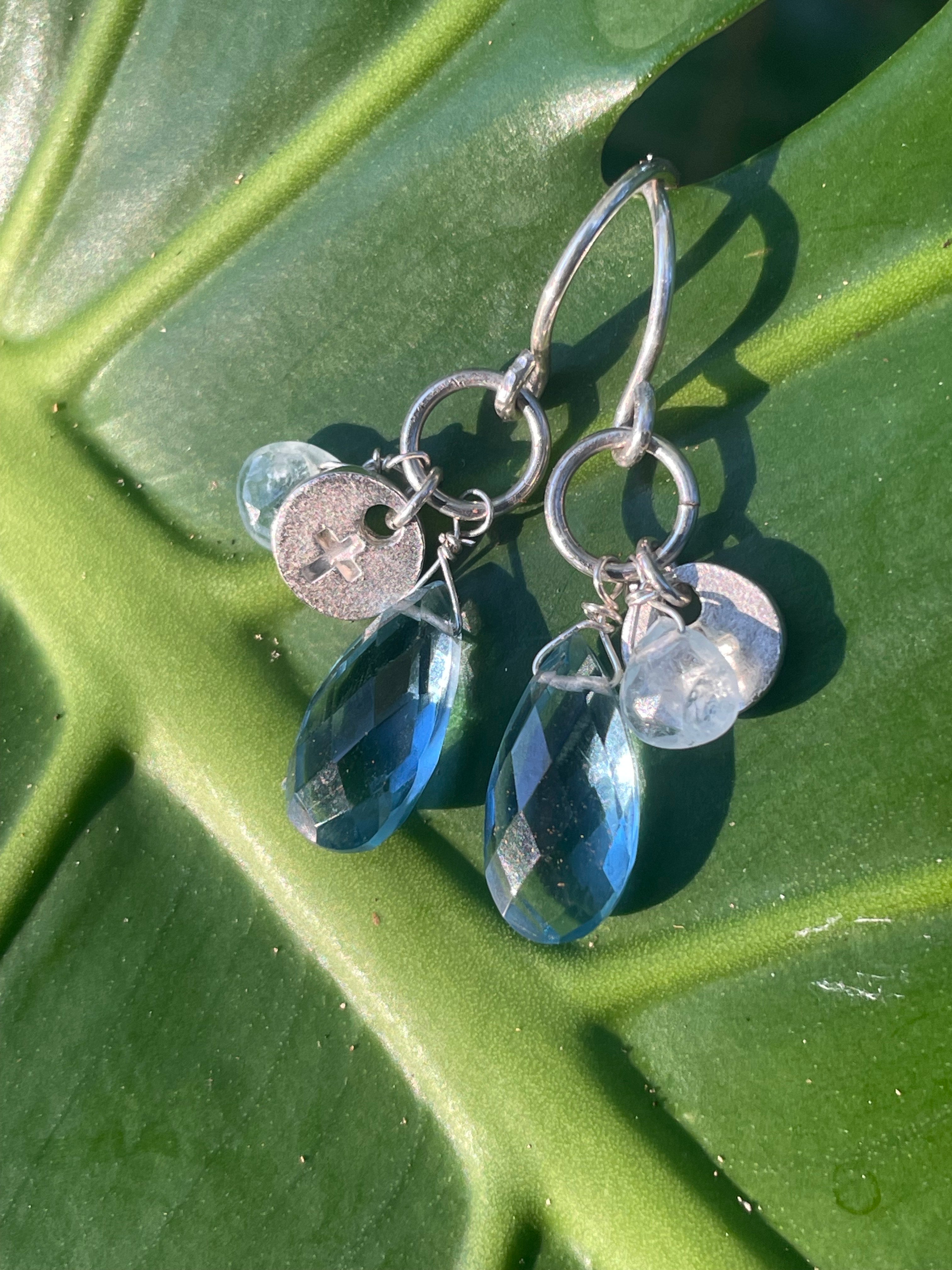 Blue Topaz and Moss Aquamarine Briolettes Earrings