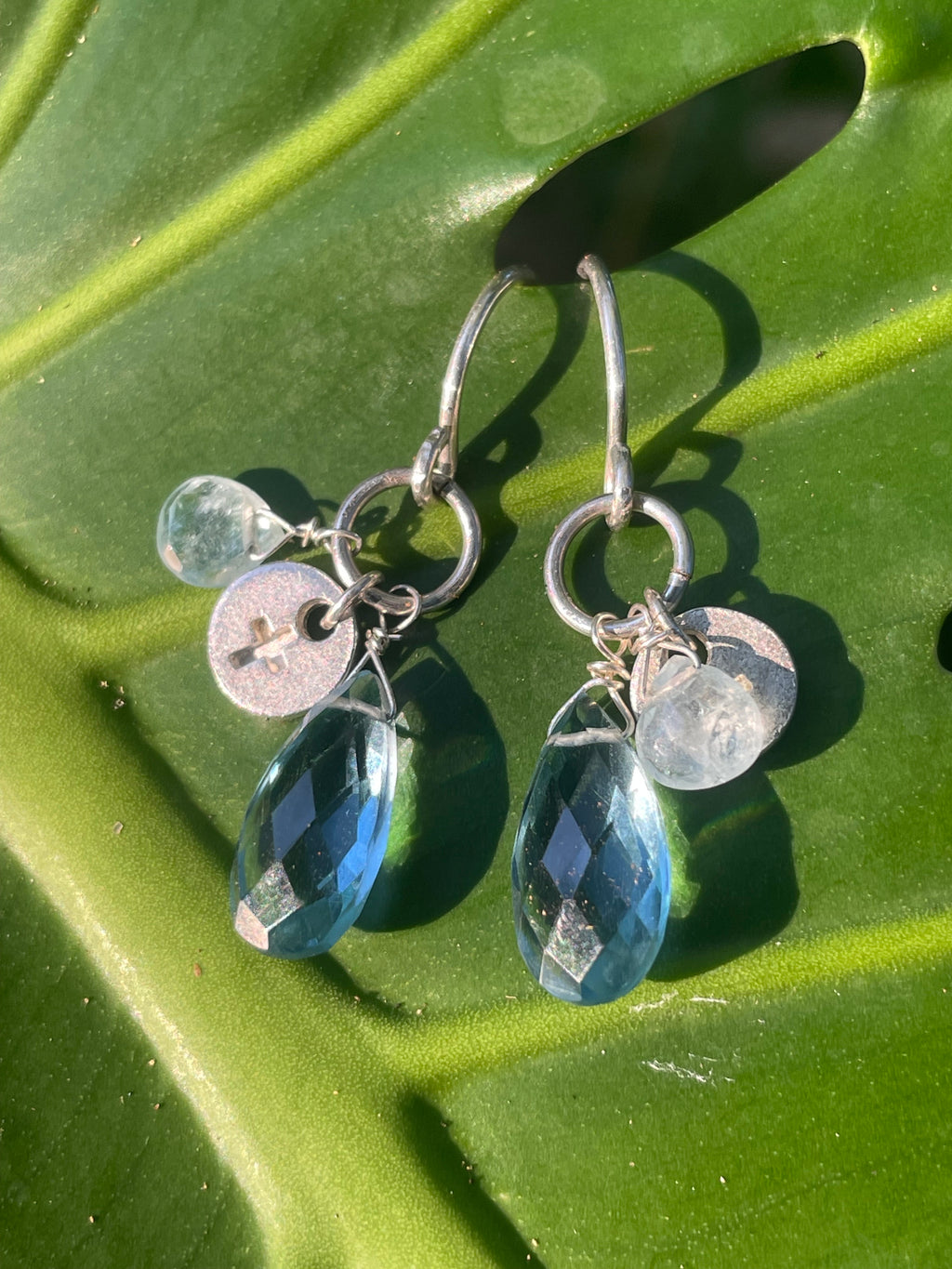 Blue Topaz and Moss Aquamarine Briolettes Earrings