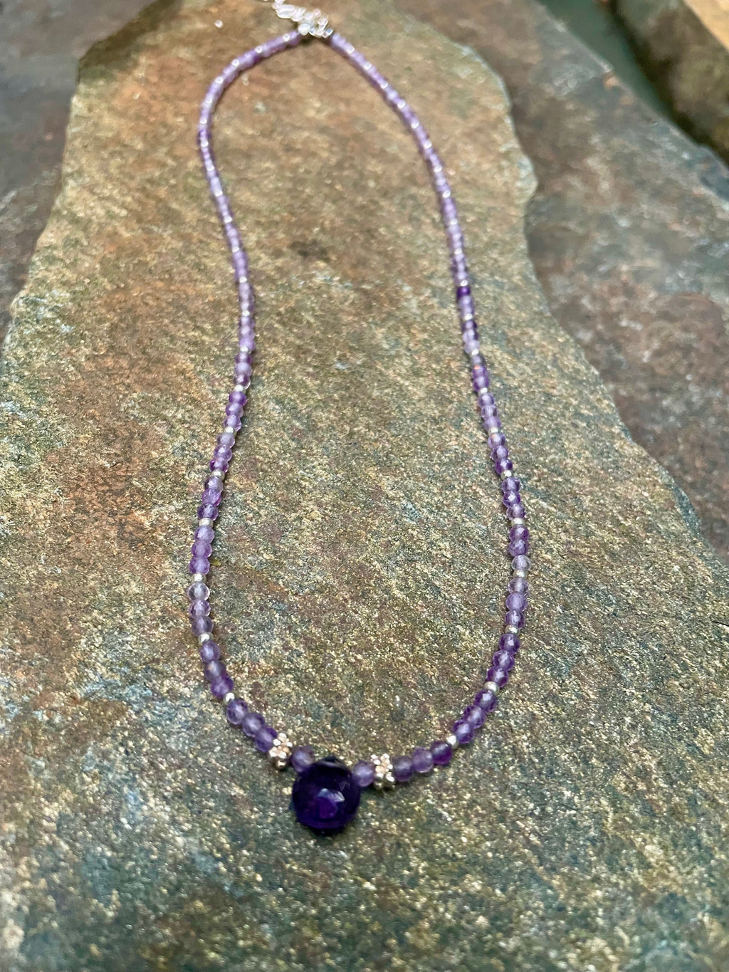 Deep Purple Amethyst Faceted Drop Necklace