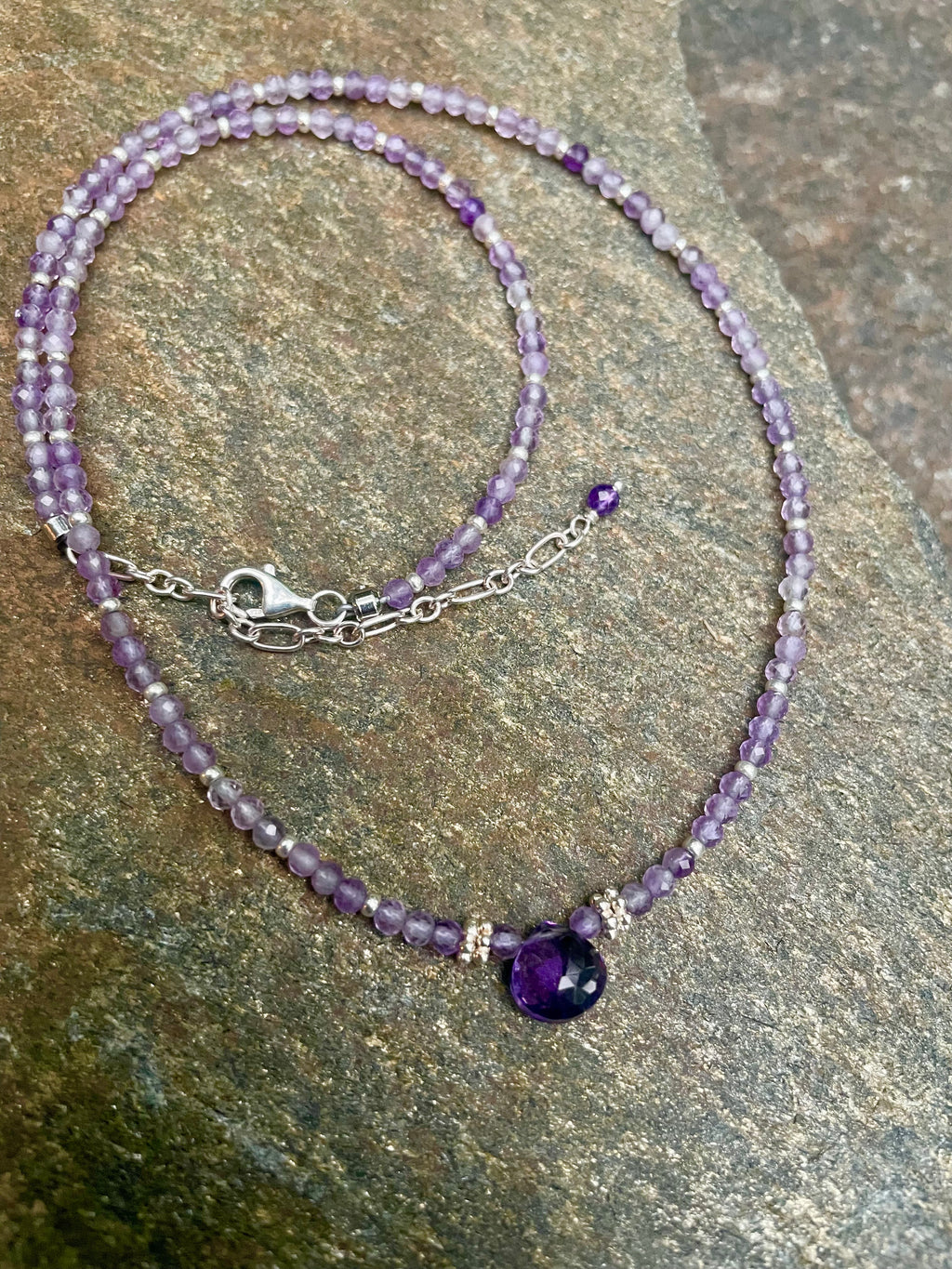Deep Purple Amethyst Faceted Drop Necklace