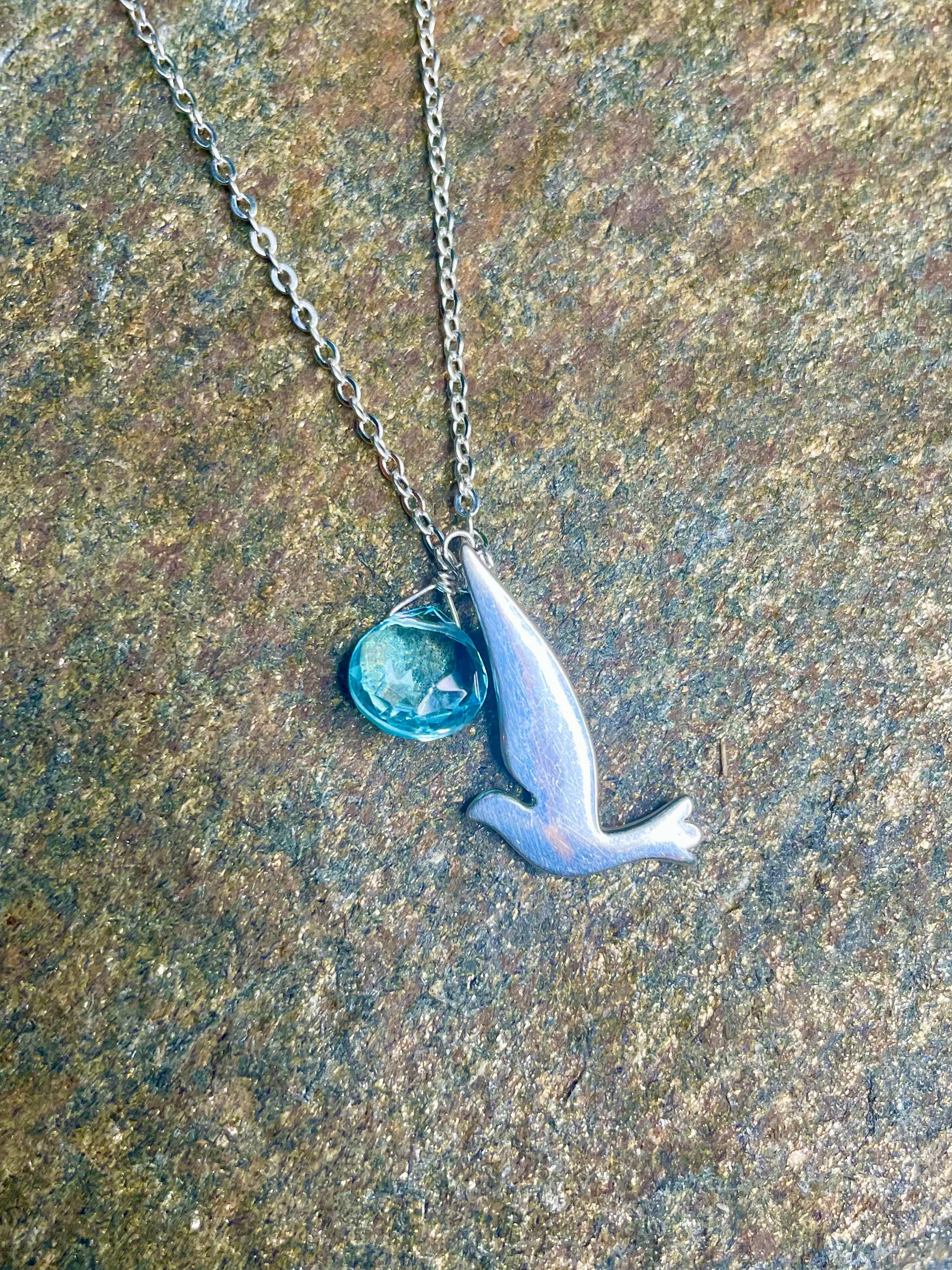 Delicate Sterling Silver Bird and Blue Necklace
