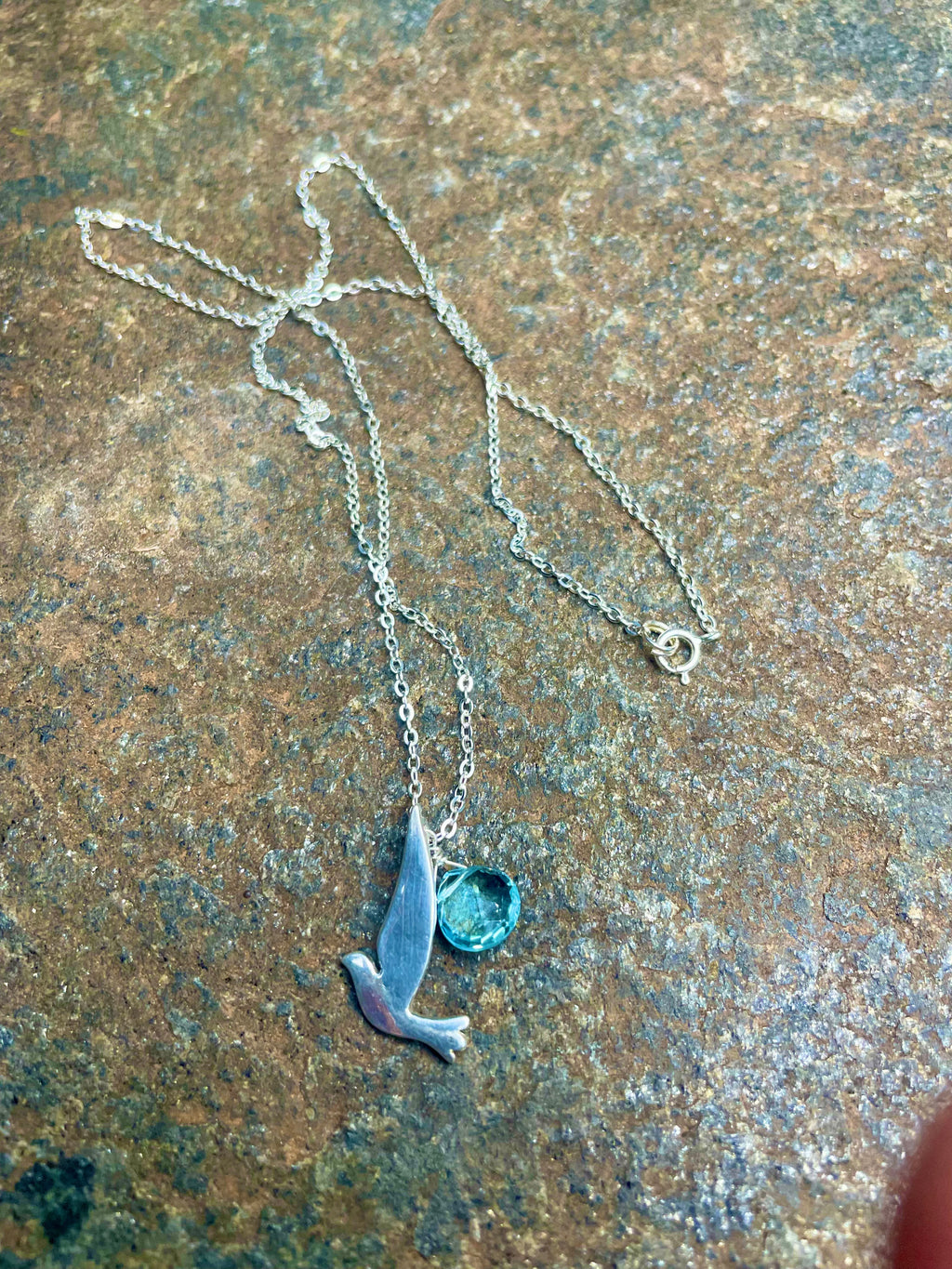 Delicate Sterling Silver Bird and Blue Necklace