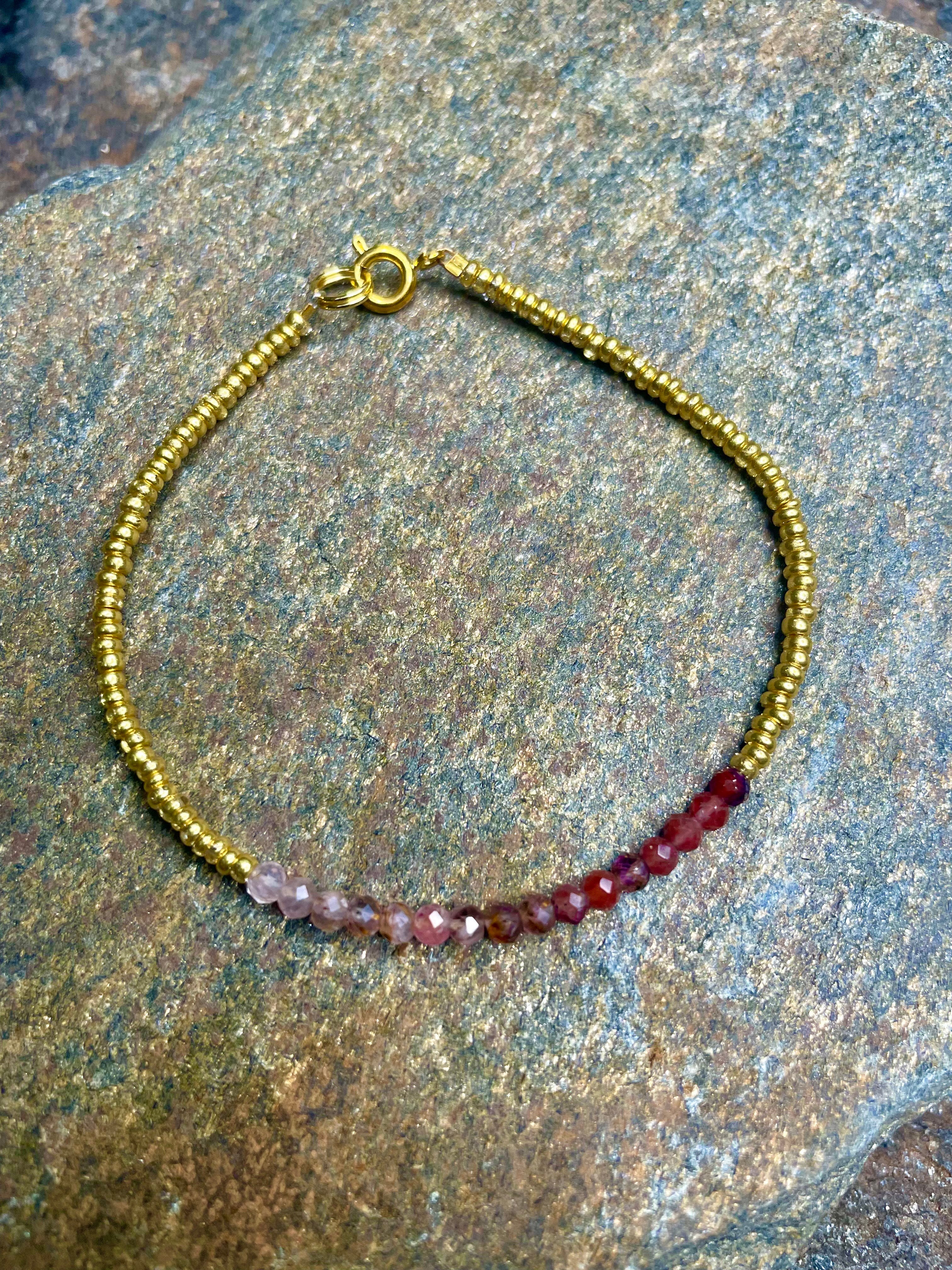 Ombré Red to White Faceted Spinel Rounds Bracelet