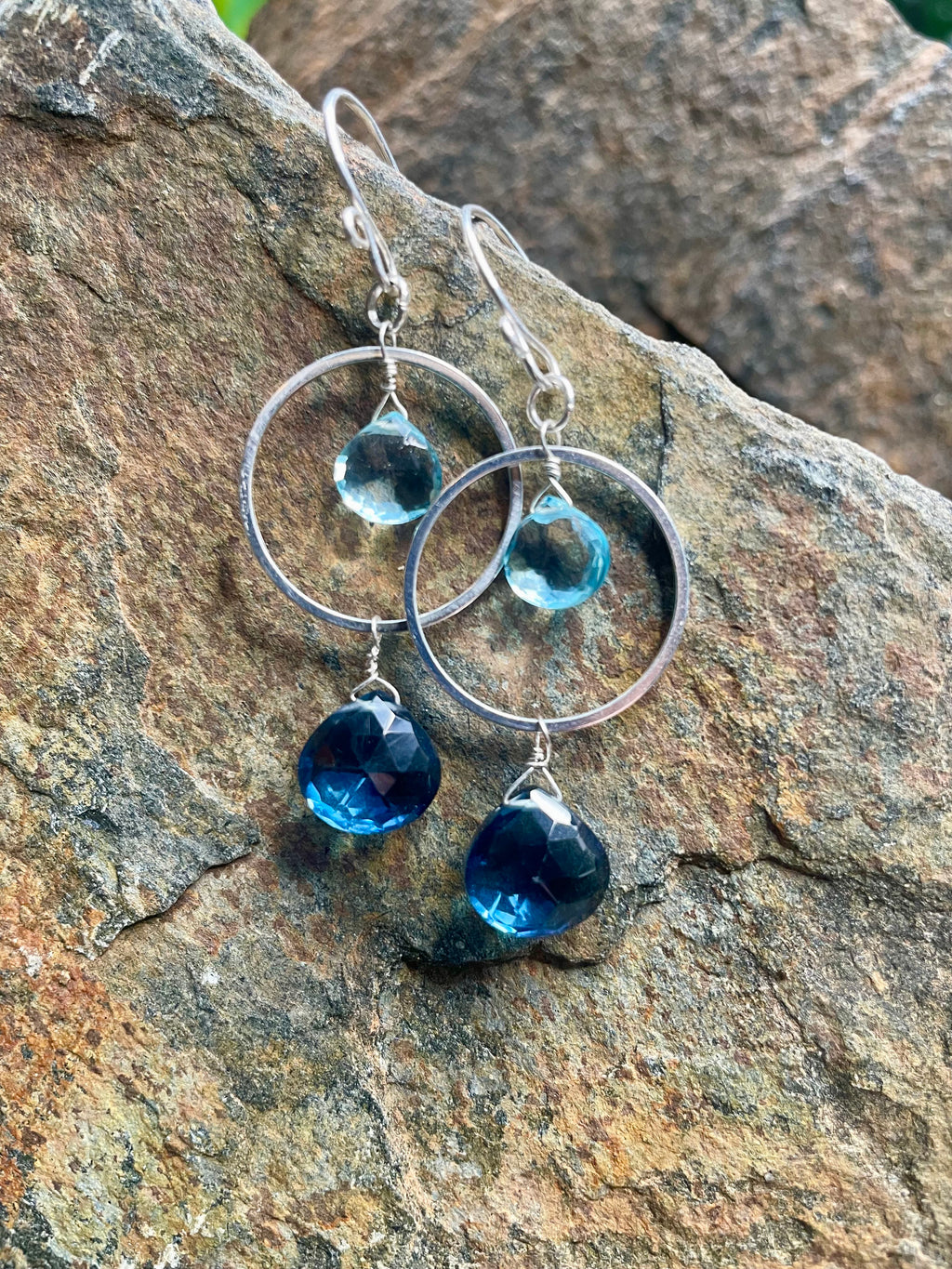 Sky Blue Topaz and Dark London Blue Topaz Large Briolettes Earrings