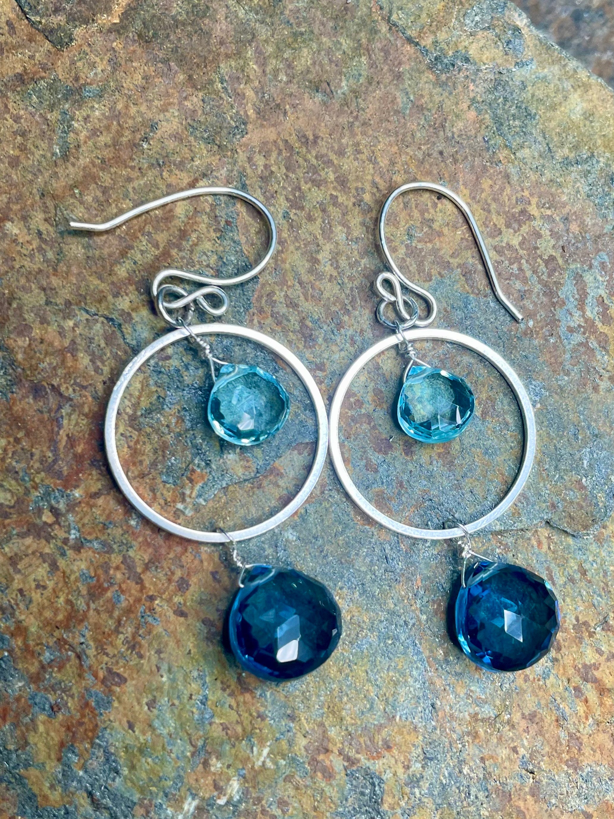 Sky Blue Topaz and Dark London Blue Topaz Large Briolettes Earrings
