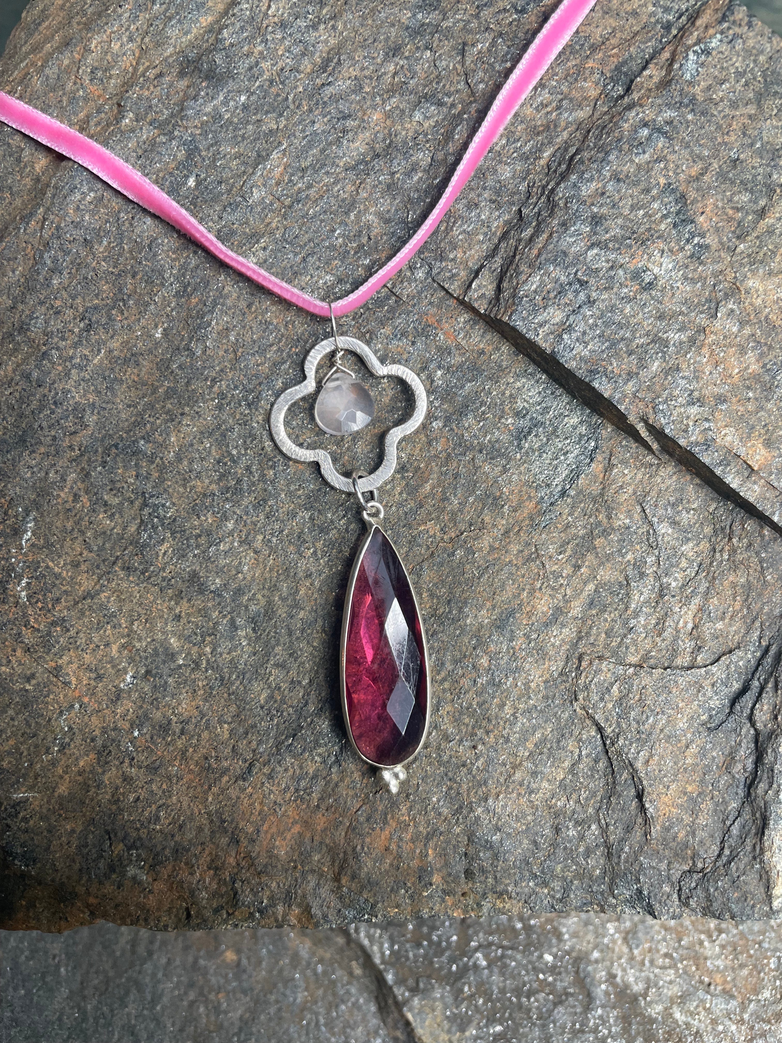 Pink Briolette with Quatrefoil Necklace