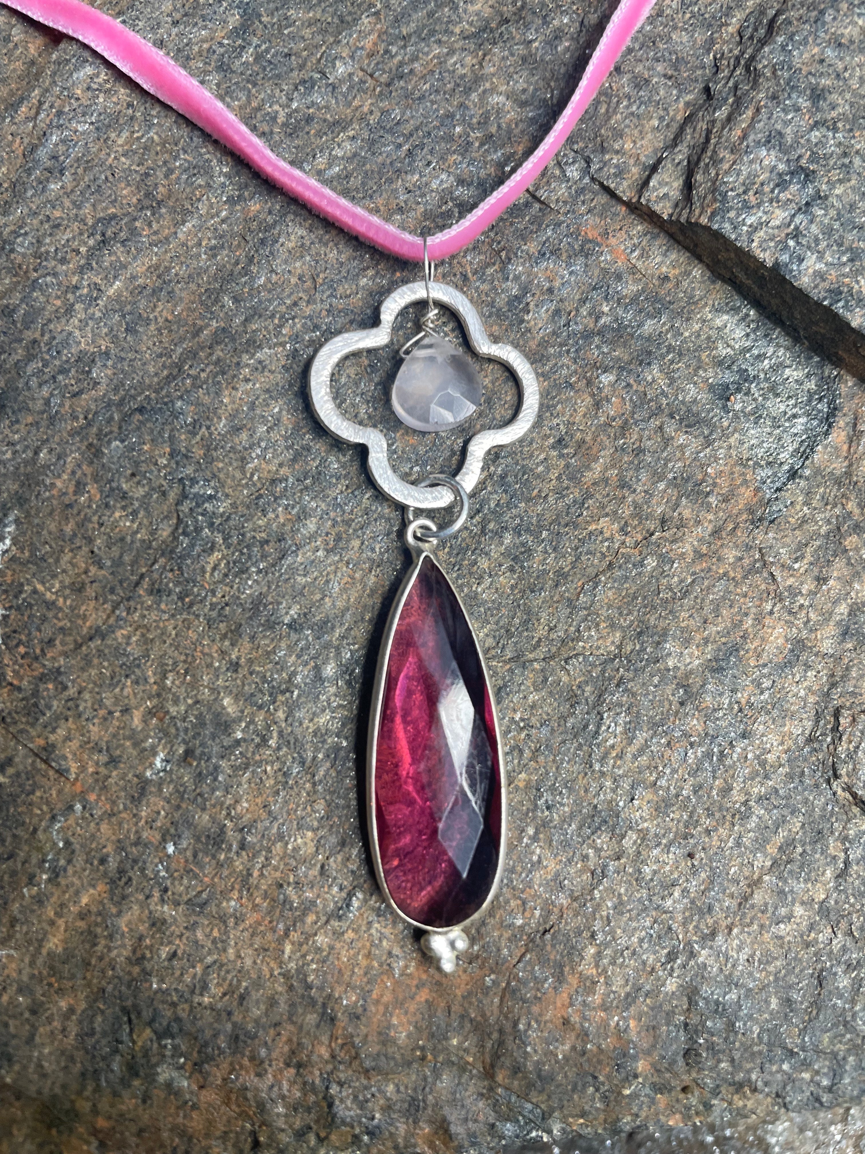 Pink Briolette with Quatrefoil Necklace