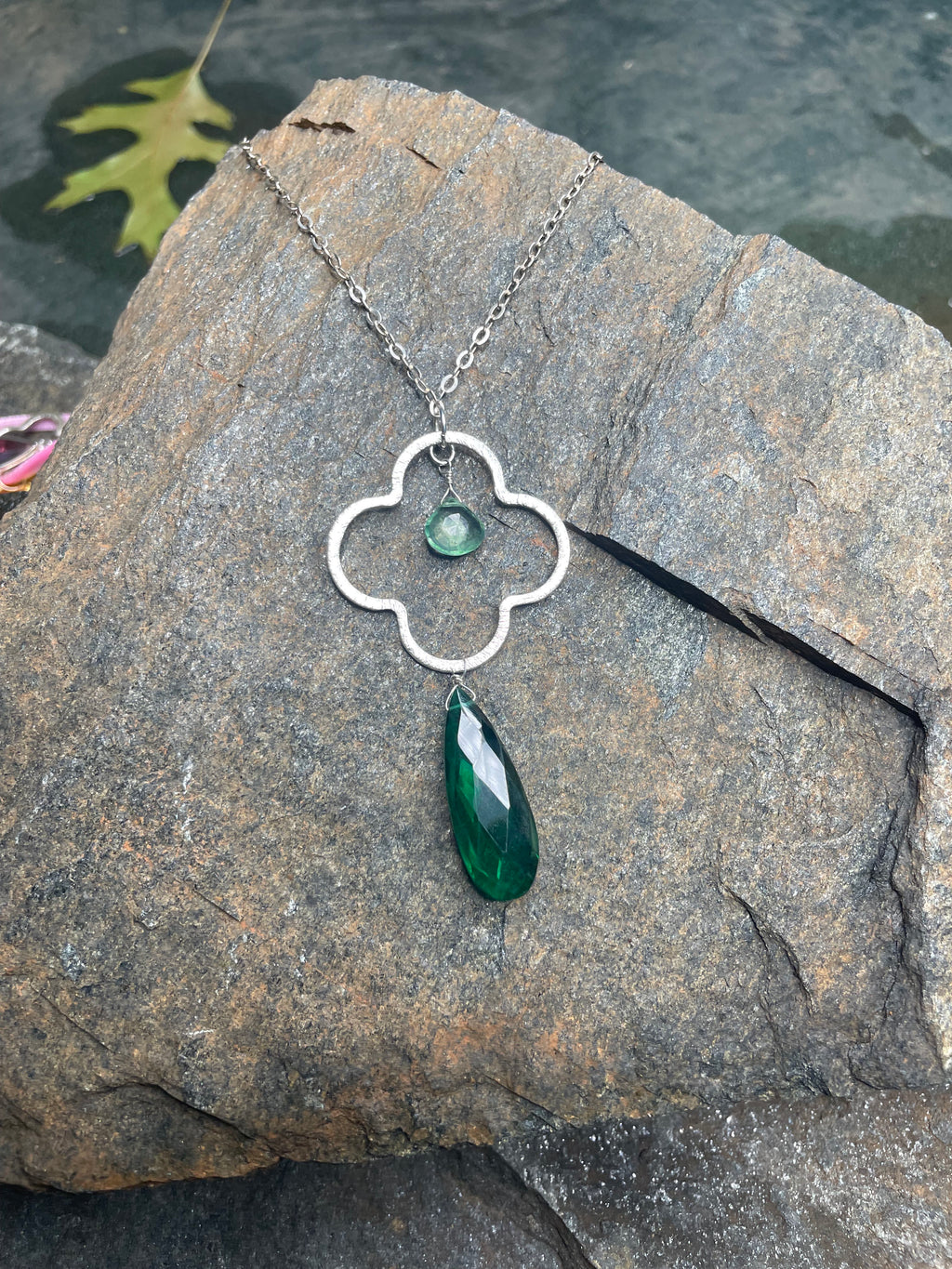 Sterling Silver Chain Necklace With Large Silver Quatrefoil Pendant