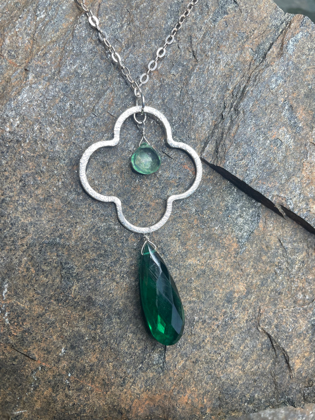 Sterling Silver Chain Necklace With Large Silver Quatrefoil Pendant