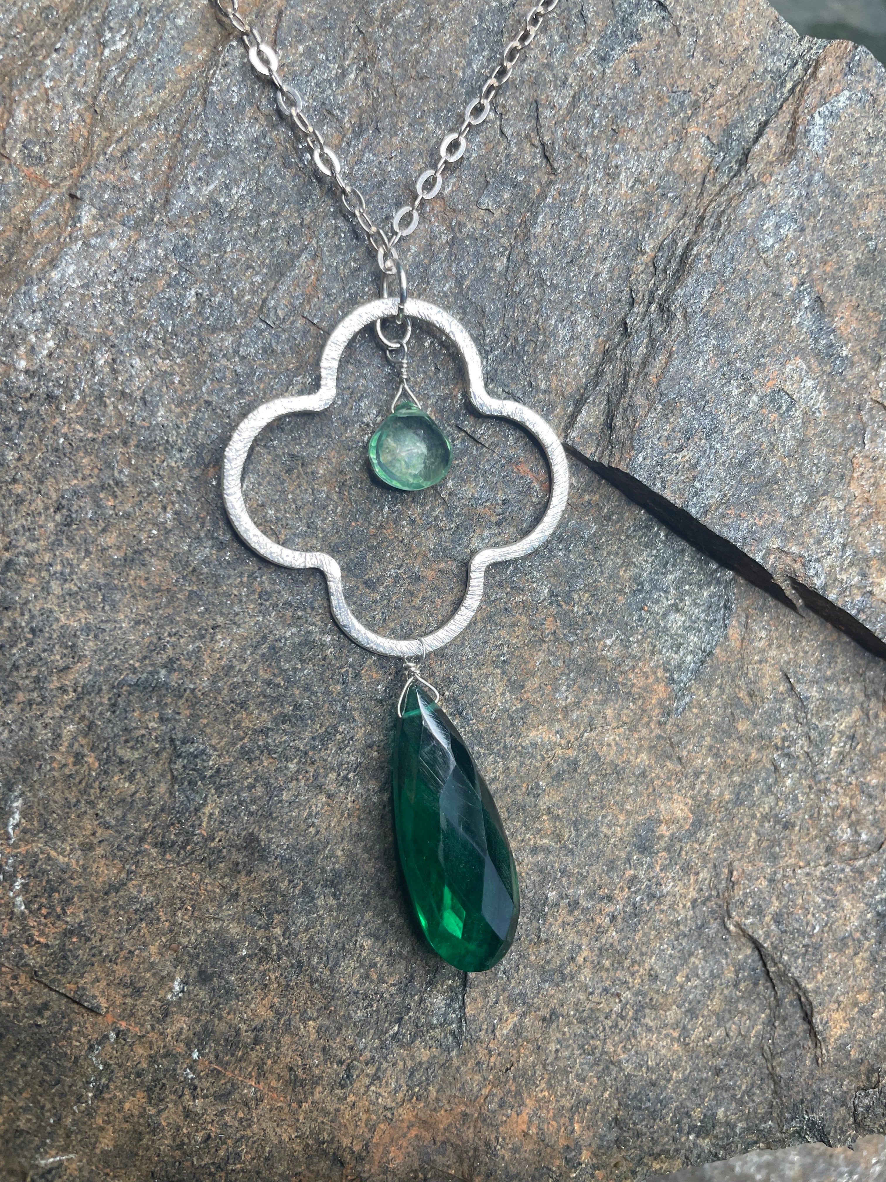 Sterling Silver Chain Necklace With Large Silver Quatrefoil Pendant