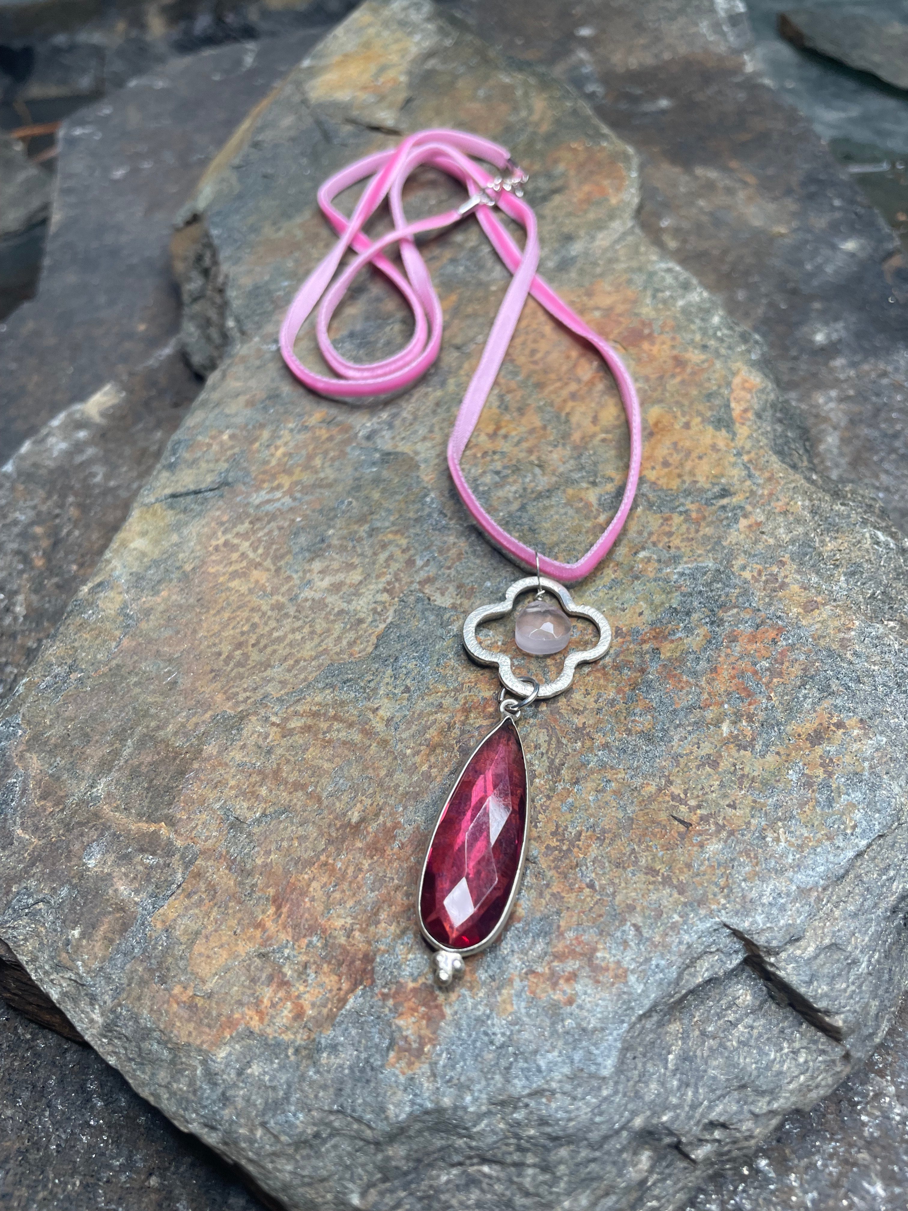 Pink Briolette with Quatrefoil Necklace