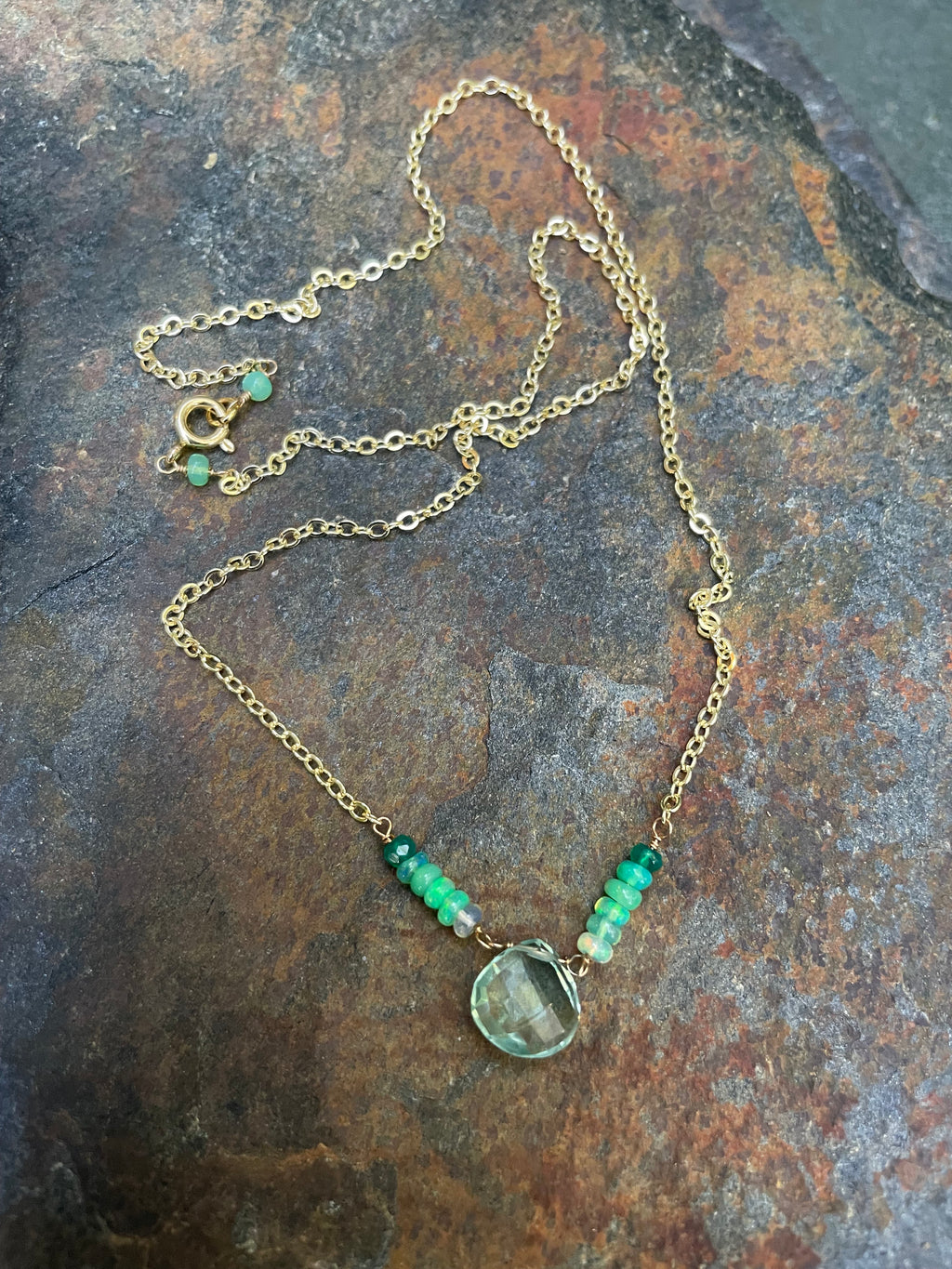 Green Opal and Amethyst Center Necklace