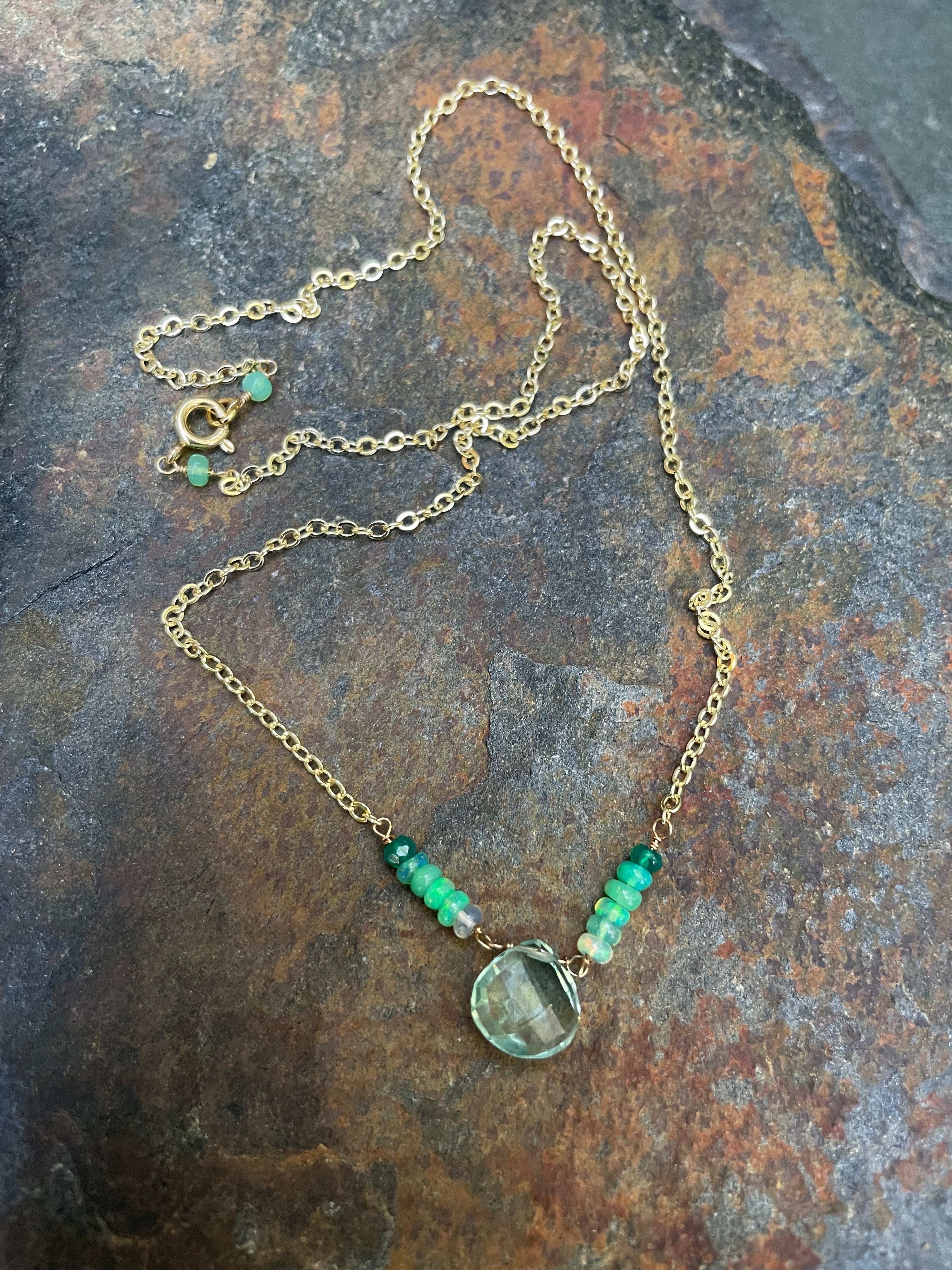 Green Opal and Amethyst Center Necklace