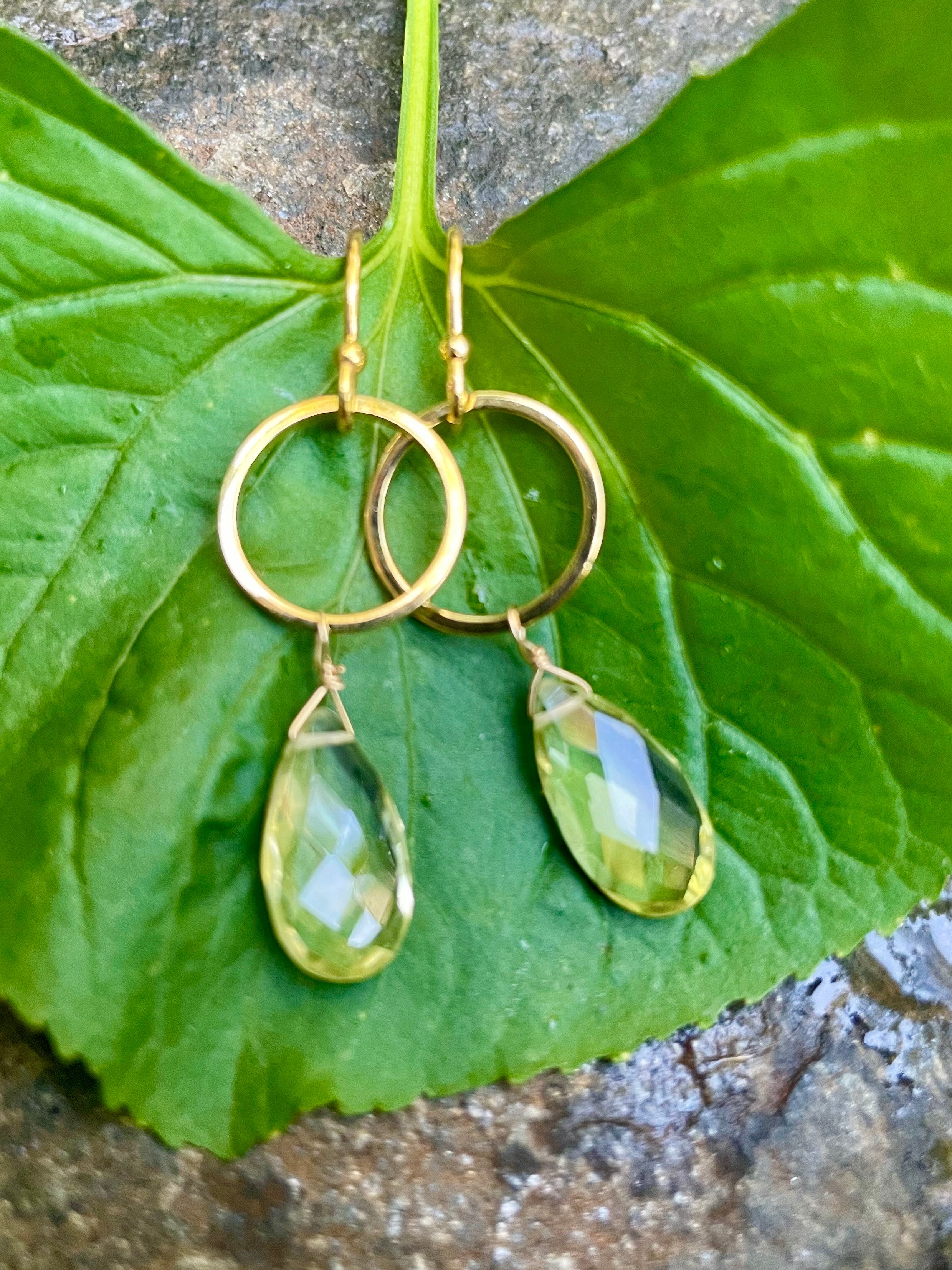 Lemon Quartz and Hoop Earrings
