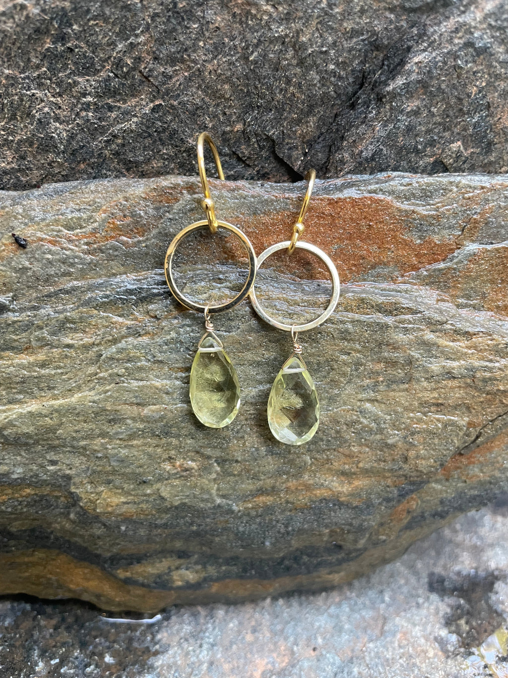 Lemon Quartz and Hoop Earrings
