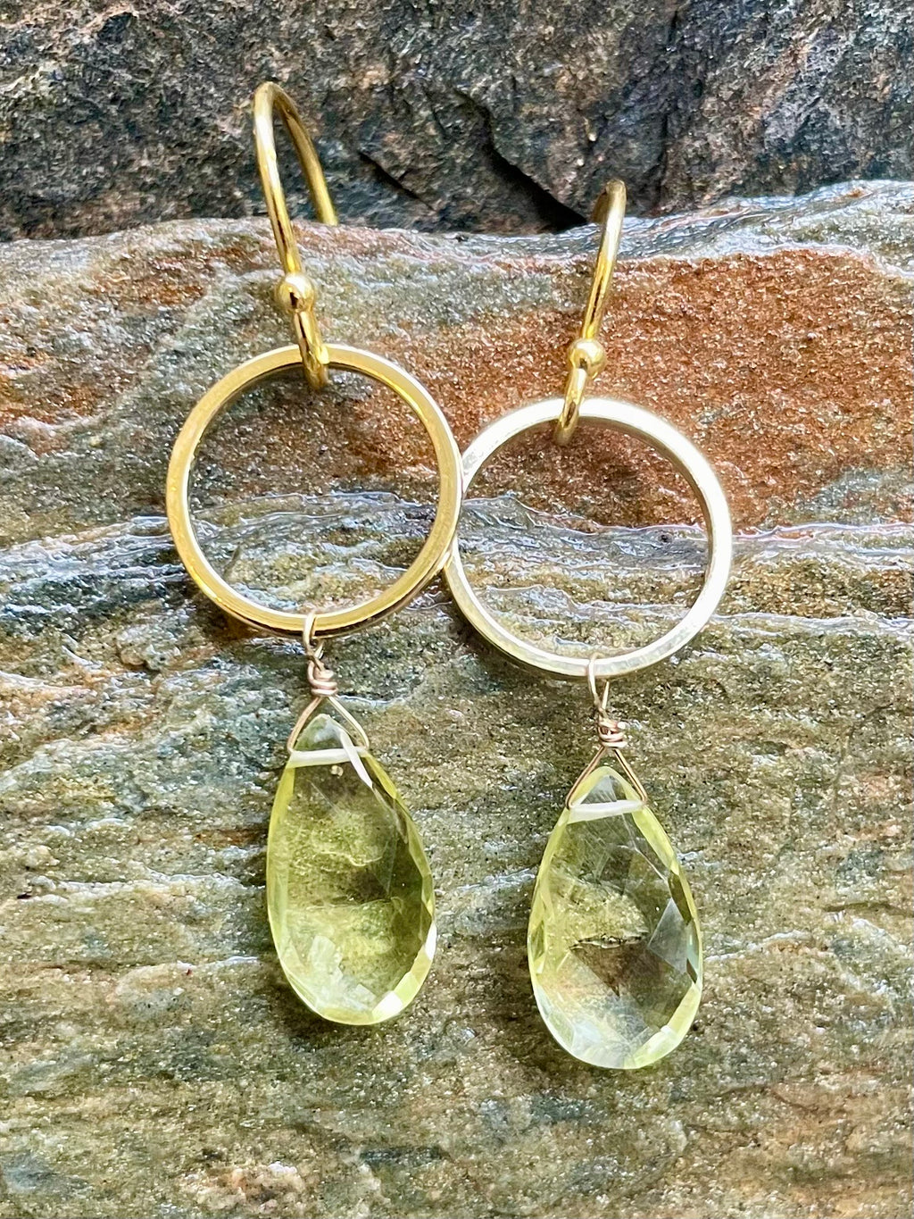 Lemon Quartz and Hoop Earrings