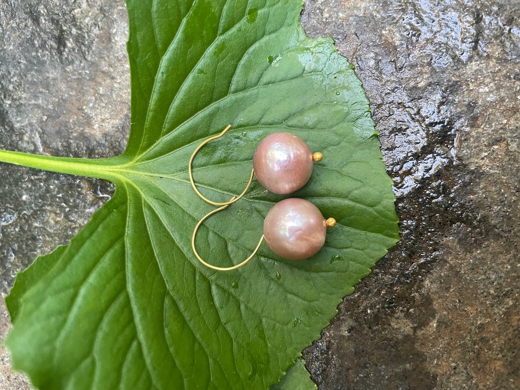 Pink Pearls on Gold Earrings