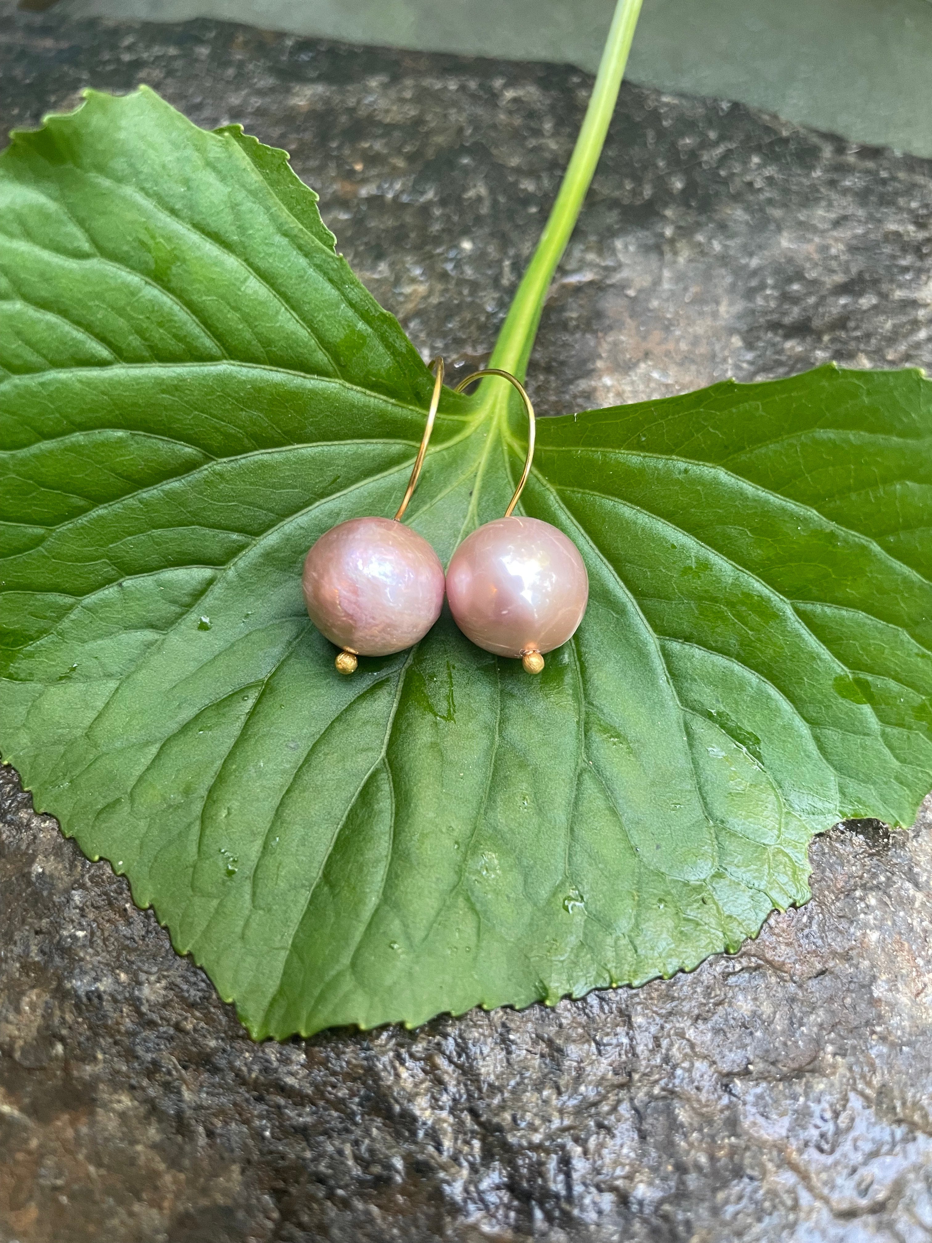 Pink Pearls on Gold Earrings