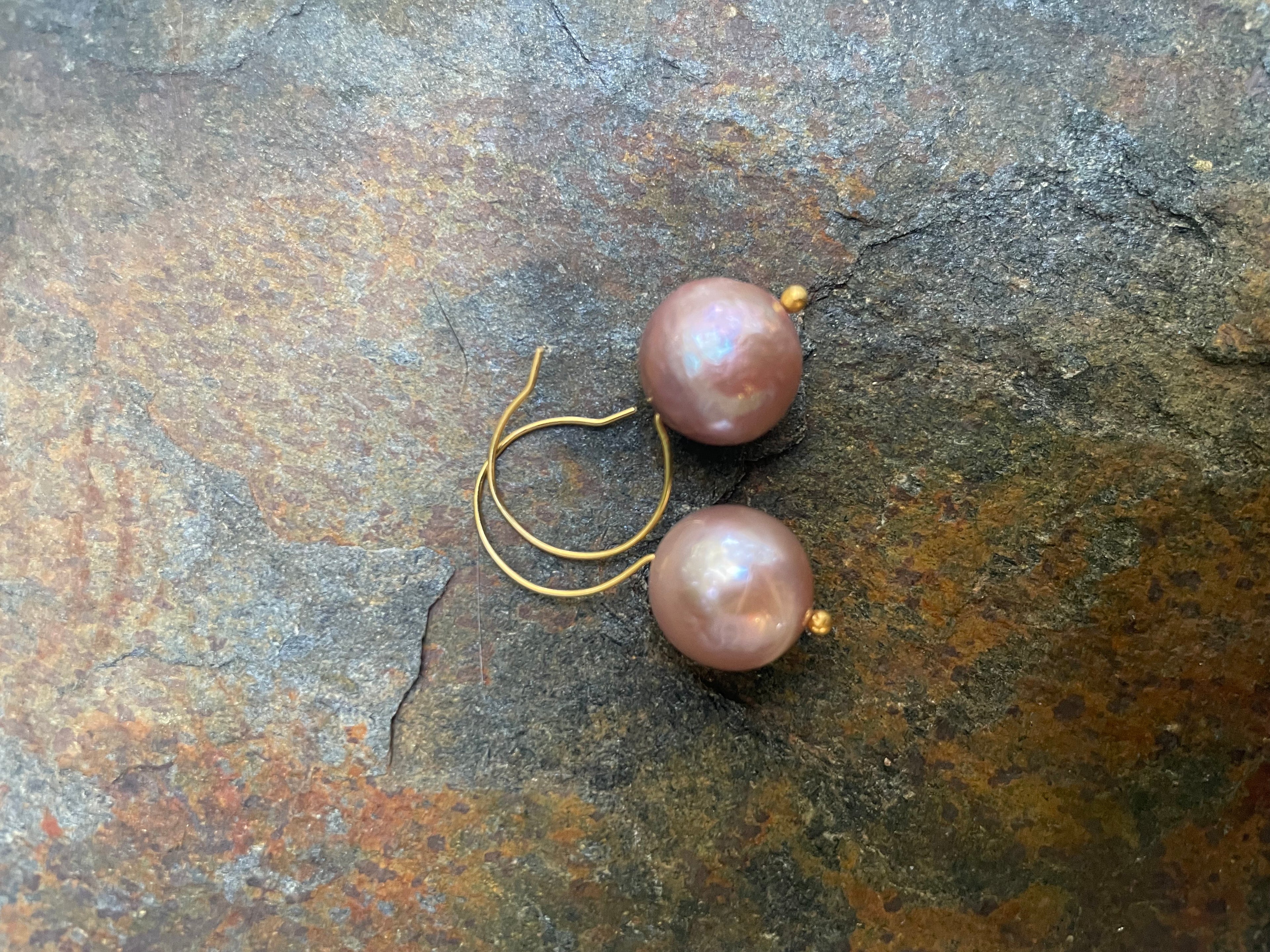 Pink Pearls on Gold Earrings