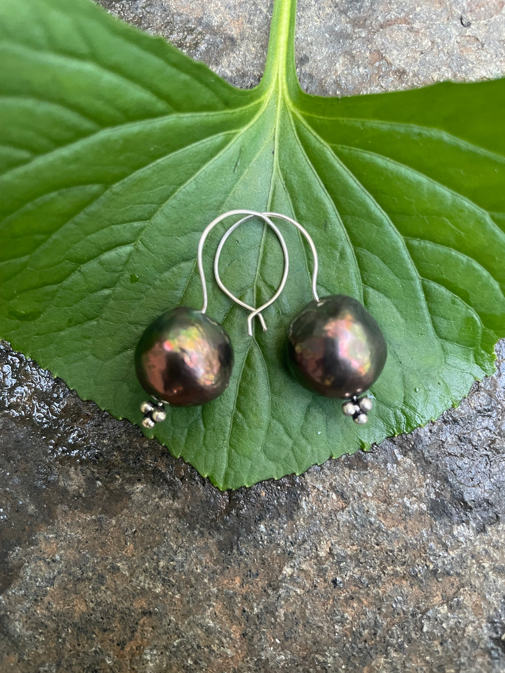Large Iridescent Pearl Earrings on Silver