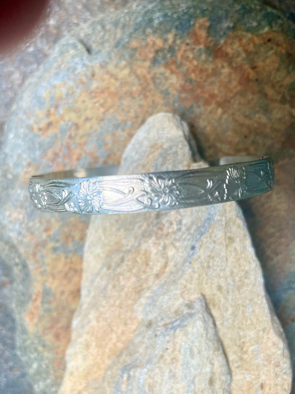 Sterling Silver Floral Open Bangle