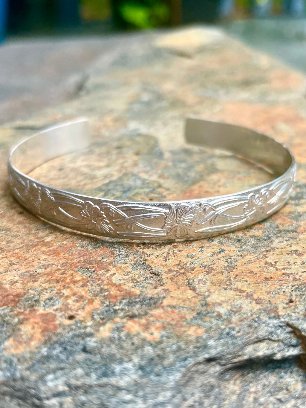 Sterling Silver Floral Open Bangle